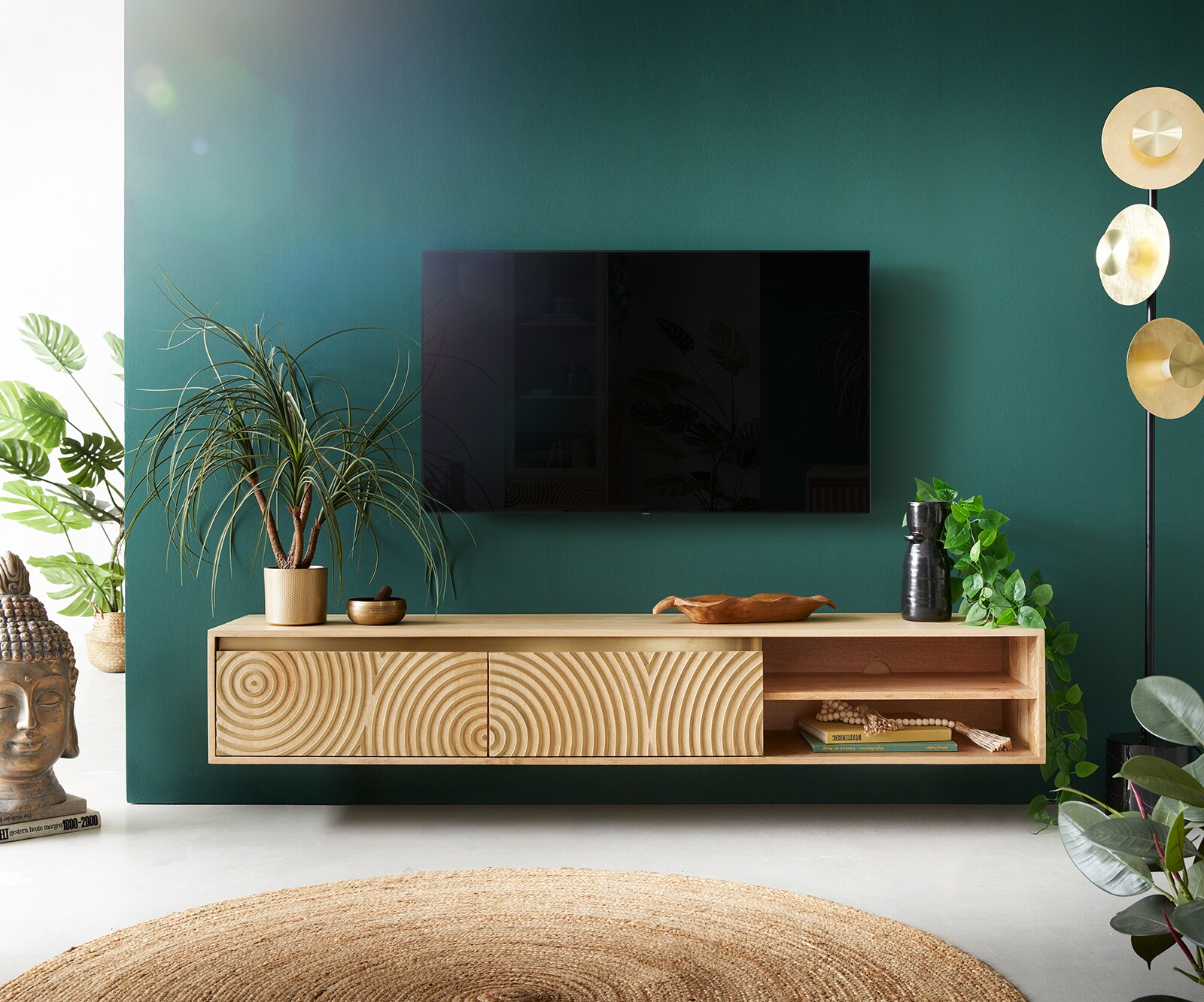 Tv-meubel Budaya 175 cm mango natuur 3 deuren zwevend 1 Tv-meubel Budaya 175 cm mango natuur 3 deuren zwevend 1