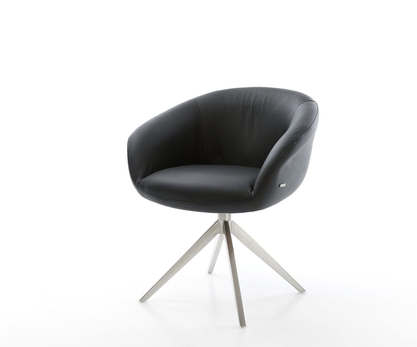 Draaistoel Vinka-Flex met armleuning echt leer zwart kruisframe breed roestvrij staal 360° draaibaar rocker-functie pocketveer kern