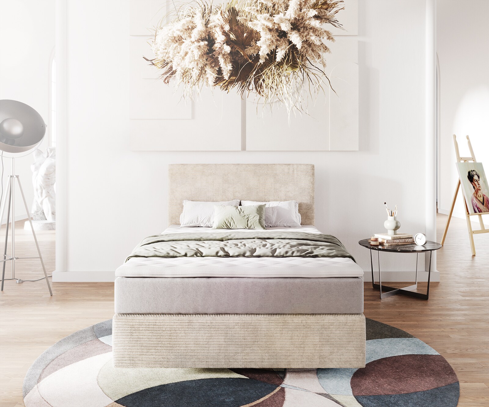 Boxspringbed Dream-Well 120x200 cm Cord Beige met Pocketveringmatras en Topper Visco 1
