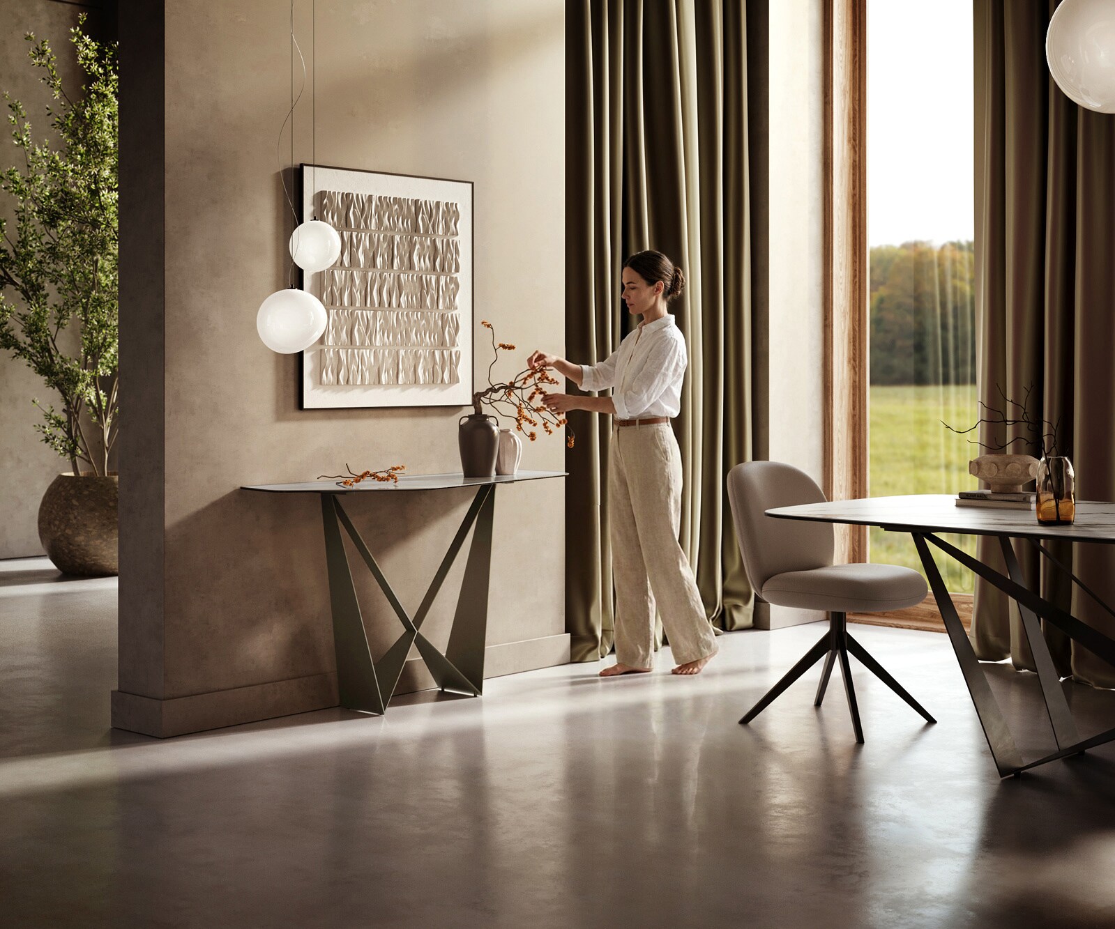 Consoletafel Edge Polygonaal 140x50 cm Keramiek Onyx Pearl Spios Metaal Effektfinish Titan 6
