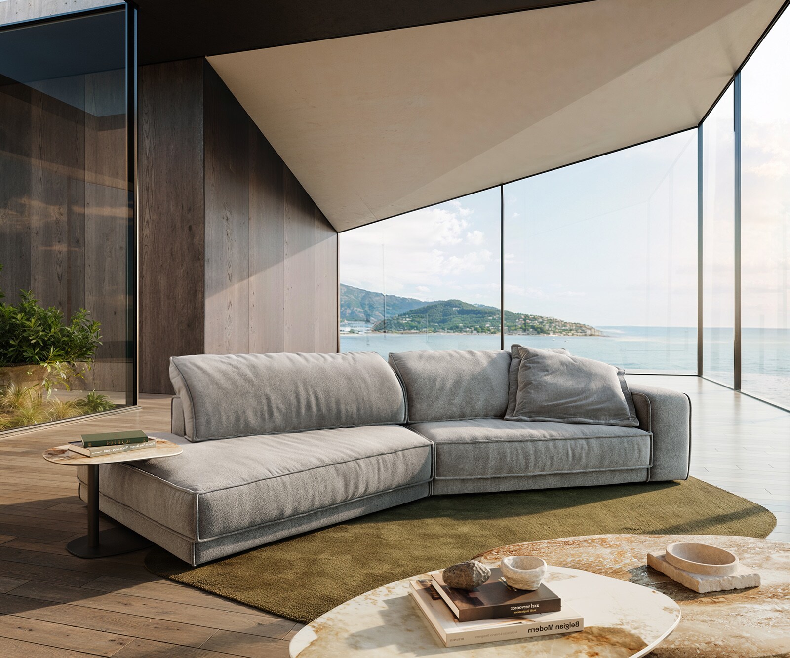 Big sofa Snoosh 400x150 cm vlakgeweven grijs Recamiere links