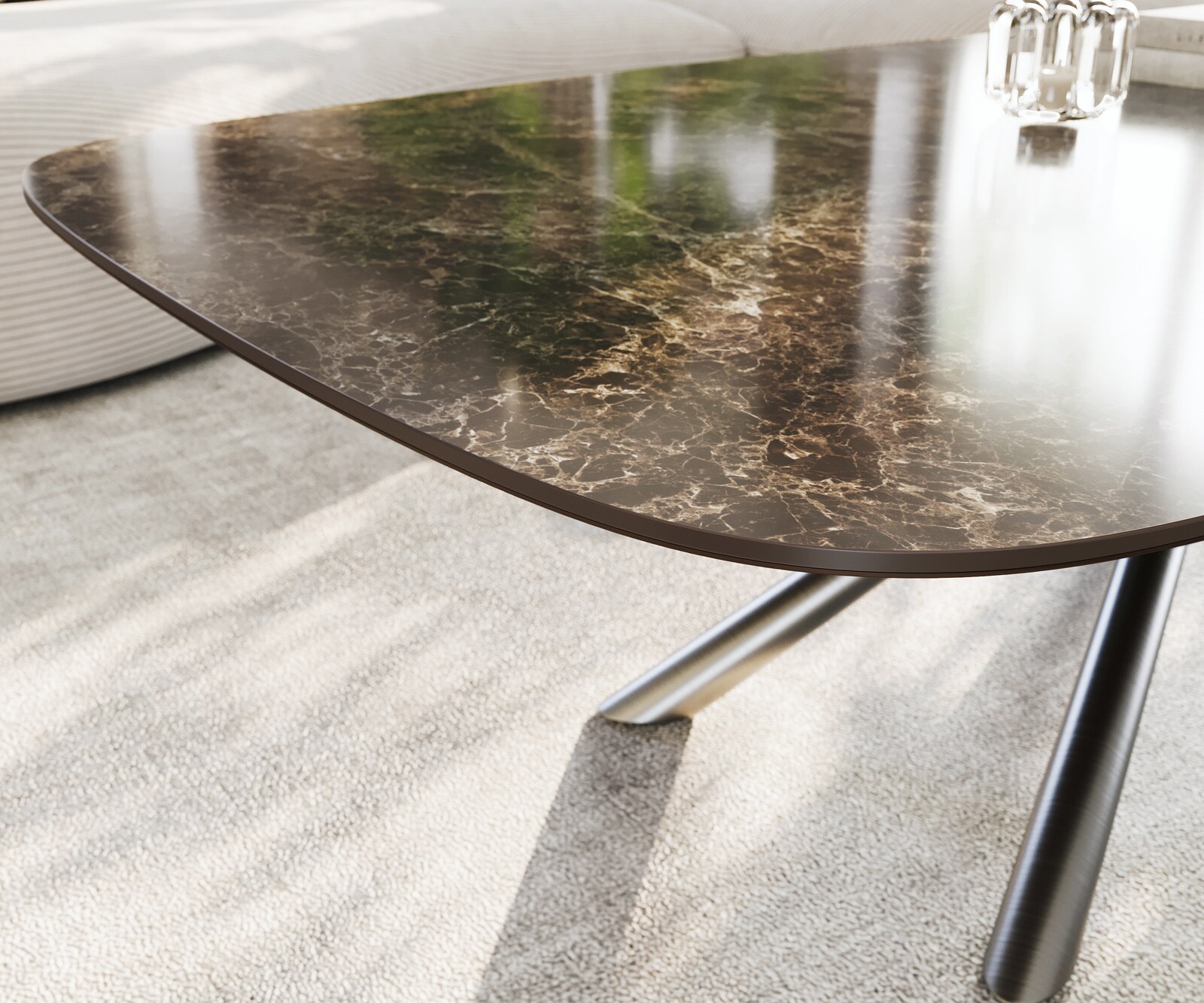 Salontafel Edge Boot 140x80 cm keramiek Laminam® Emperador Extra Lucidato donkerbruin Sarity geborsteld roestvrij staal 6