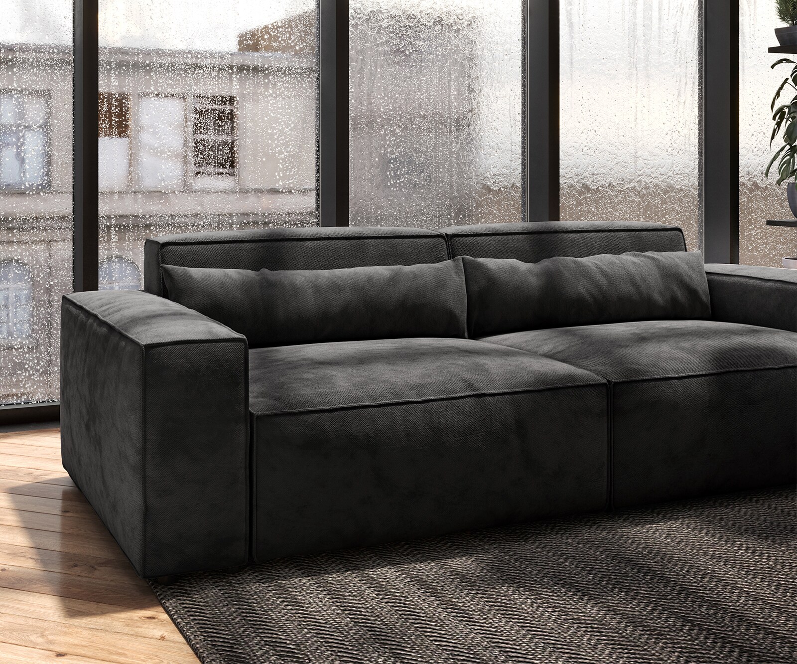 Grote bank Sirpio 230x95 cm microvezel zwart met kruk 4