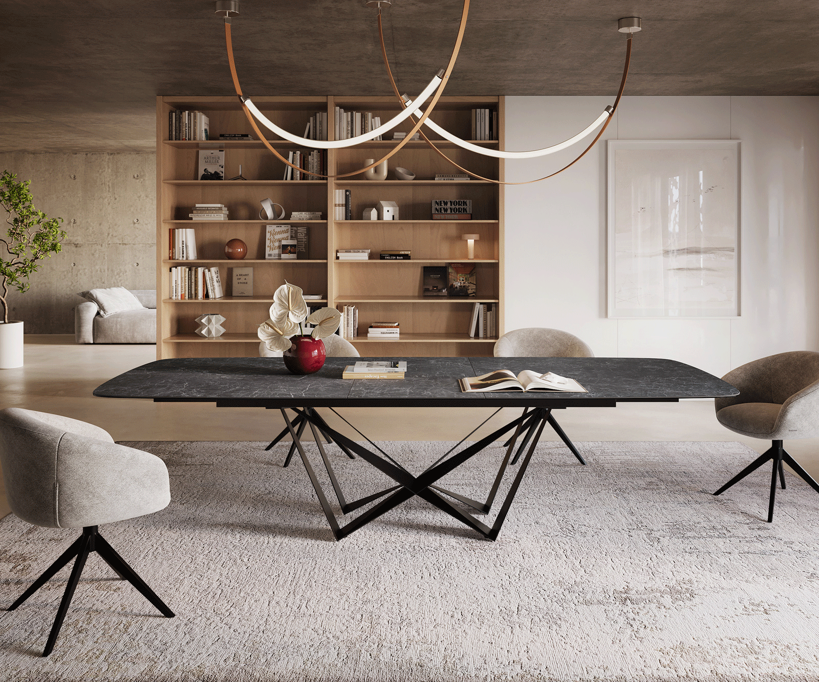Eettafel Edge Boot 240-300x120 cm Keramiek Laminam® Nero Greco Anthrazit Spider Flachstahl Zwart uitschuifbaar 2