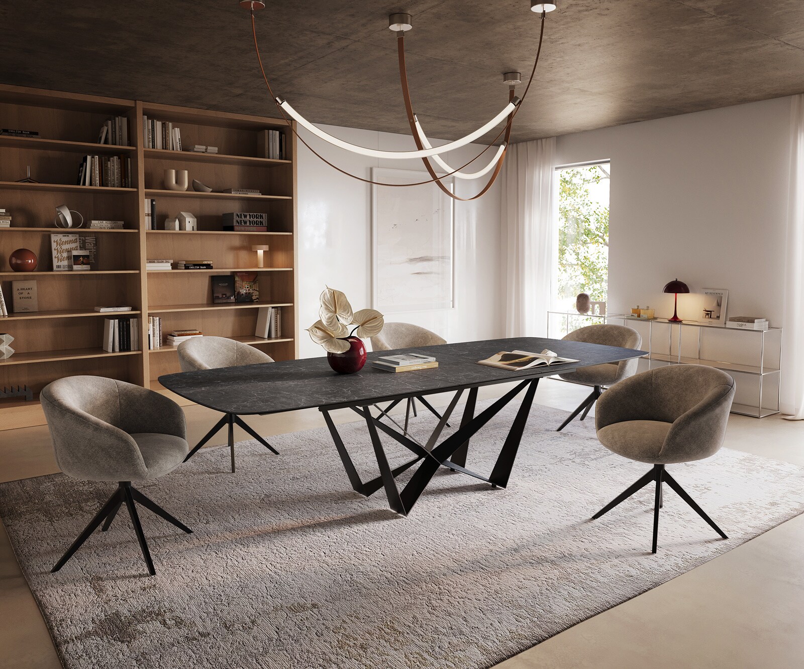 Eettafel Edge Boot 240-300x120 cm Keramiek Laminam® Nero Greco Anthrazit Spider Flachstahl Zwart uitschuifbaar 7