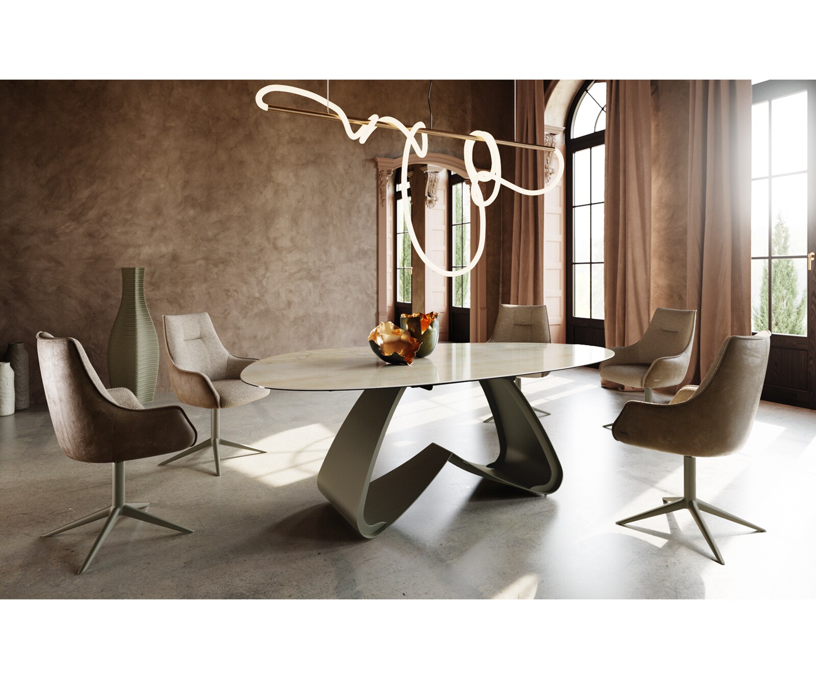 Eettafel Edge Oval 220x120 keramiek  Iris FMG Onice OroW-frame metaal effectafwerking Titan 5
