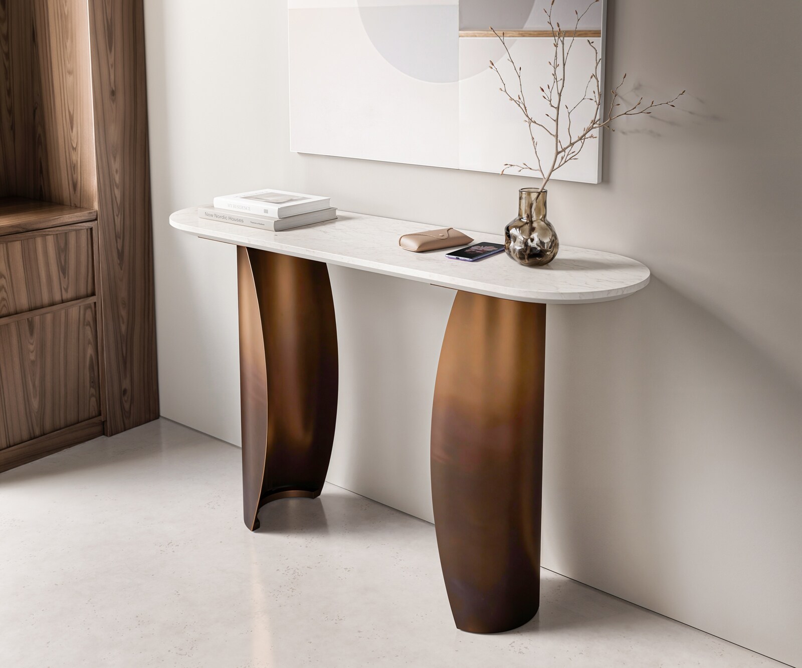 Consoletafel Solena 135x40 cm marmer wit metaal goud fusion afwerking