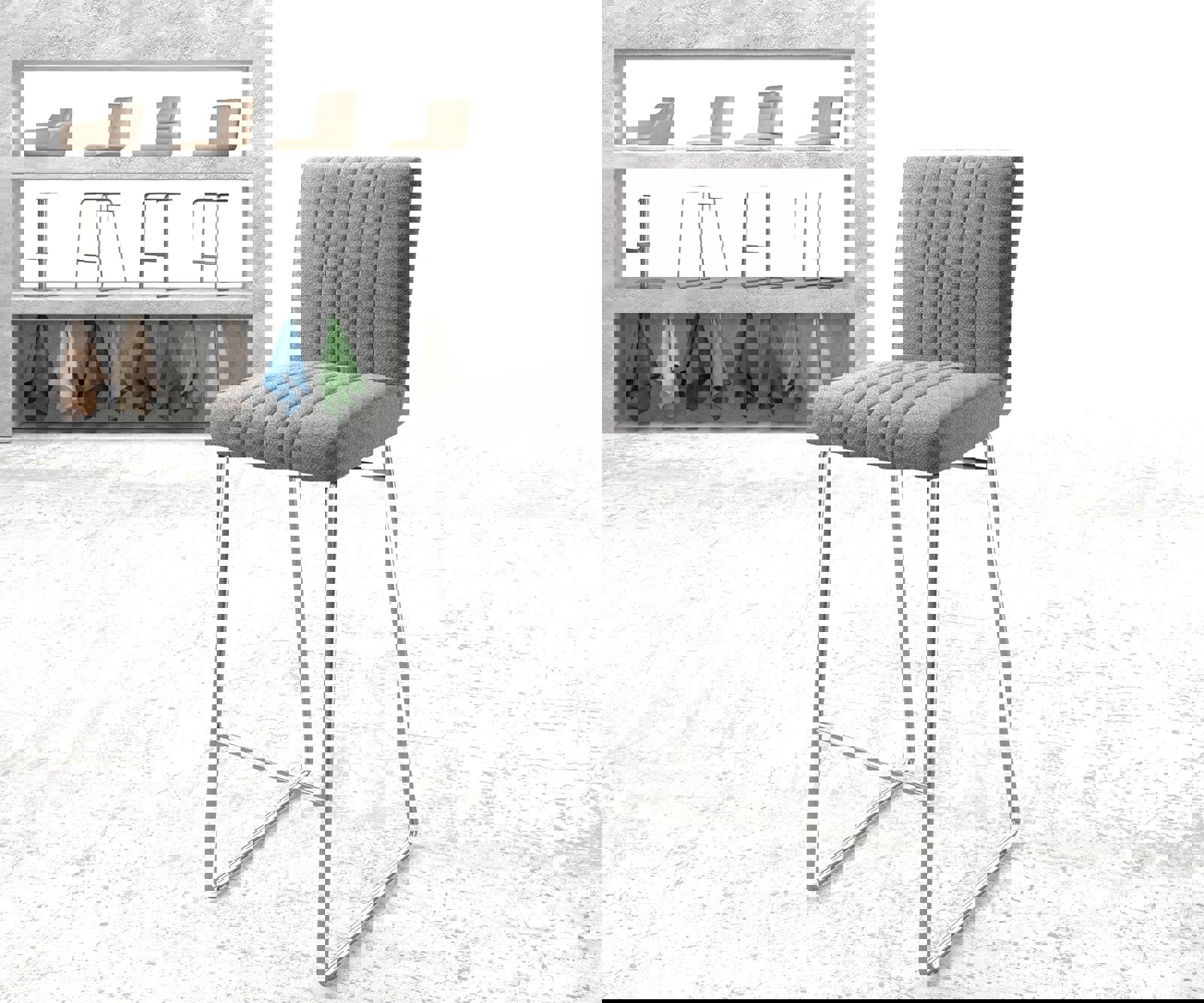 Barstoel Luiga-Flex structuurstof lichtgrijs slipframe roestvrij staal Barstoel Luiga-Flex structuurstof lichtgrijs slipframe roestvrij staal