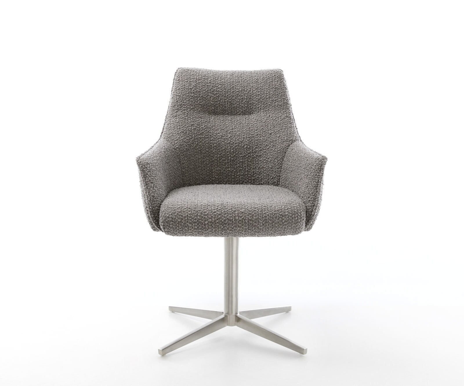 Draaistoel Alja-Flex met armleuning bouclé zilver grijs kruispoot roestvrij staal 360° draaibaar pocketveer kern 1 Draaistoel Alja-Flex met armleuning bouclé zilver grijs kruispoot roestvrij staal 360° draaibaar pocketveer kern 1