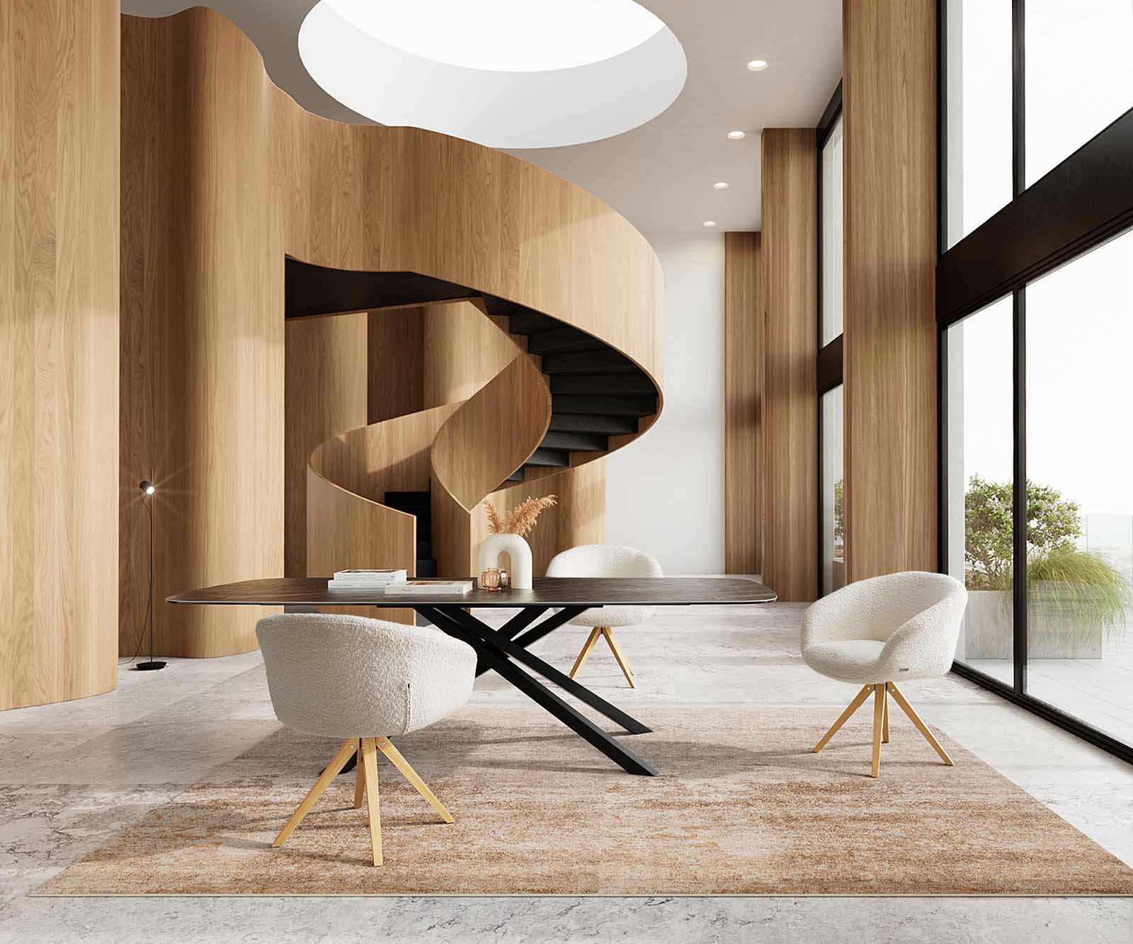 Draaistoel Vinka-Flex met armleuning bouclé wit houten frame hoekig natuur 180° draaibaar pocketveer kern 5 Draaistoel Vinka-Flex met armleuning bouclé wit houten frame hoekig natuur 180° draaibaar pocketveer kern 5