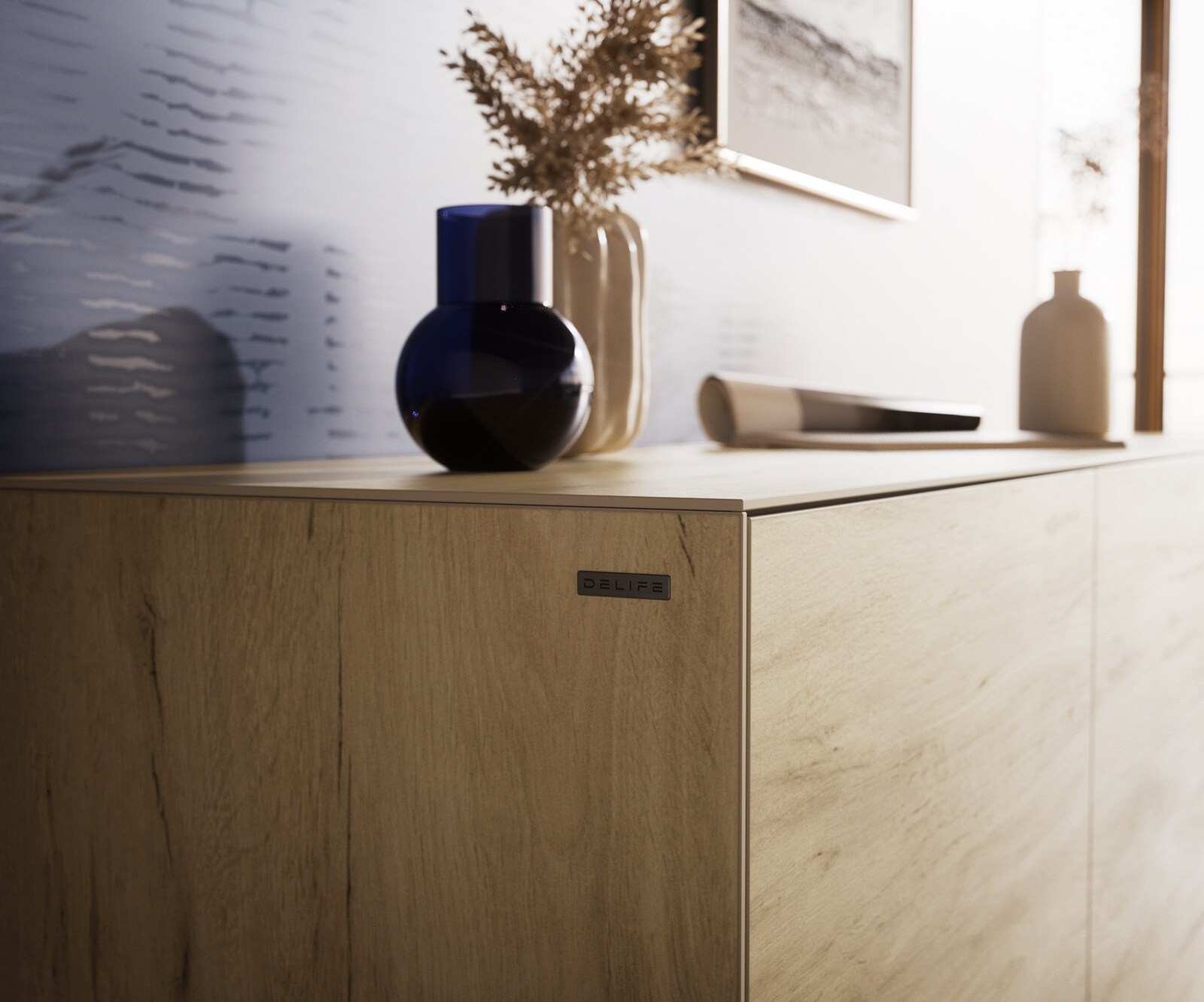 Dressoir Cuor 150 cm Keramiek Laminam® Sabbia Eiken gekleurd 3 Deuren Zwevend 7