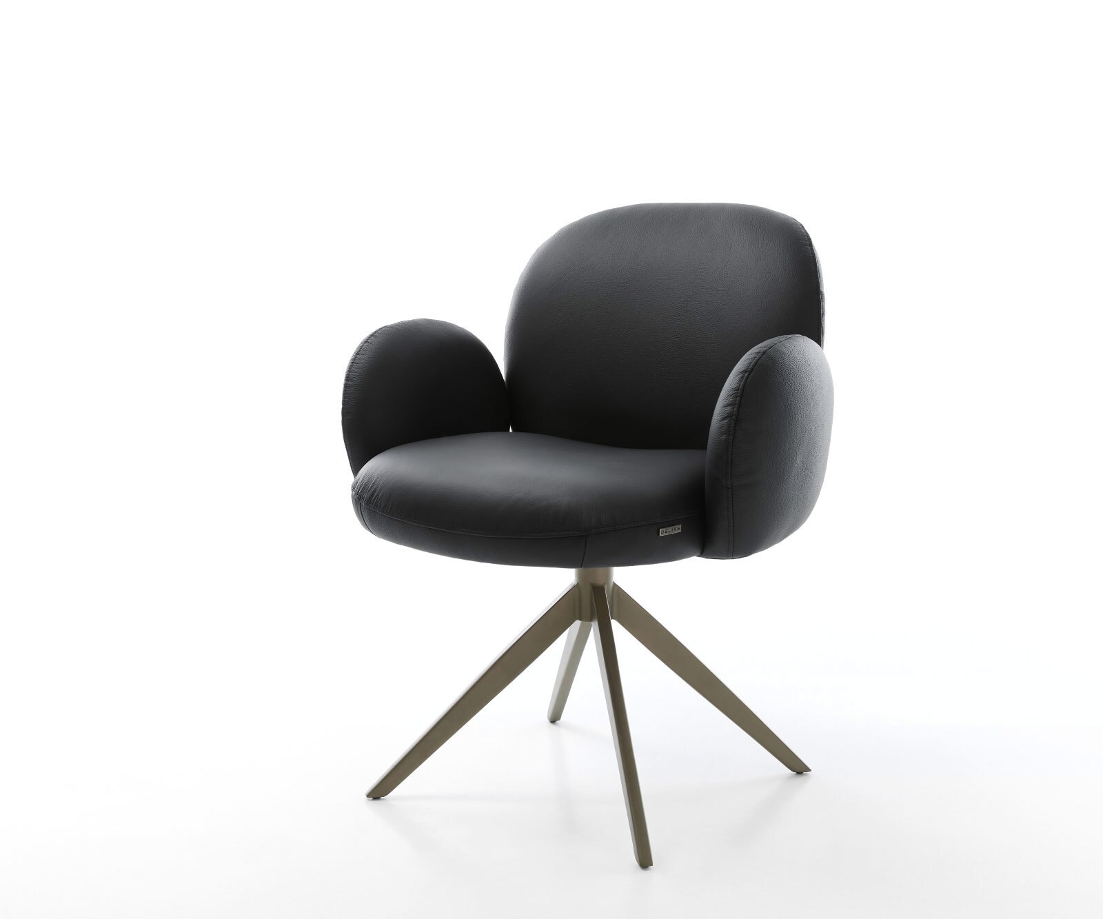 Draaistoel Nube-Flex met armleuning echt leer zwart kruisframe breed afwerking met titanium 360° draaibaar rocker-functie pocketveer kern