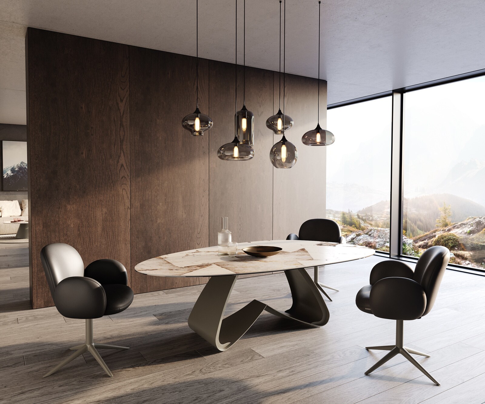 Eettafel Edge Oval 220x120 keramiek  Iris FMG Patagonia Lappato W-frame metaal effectafwerking Titan 6