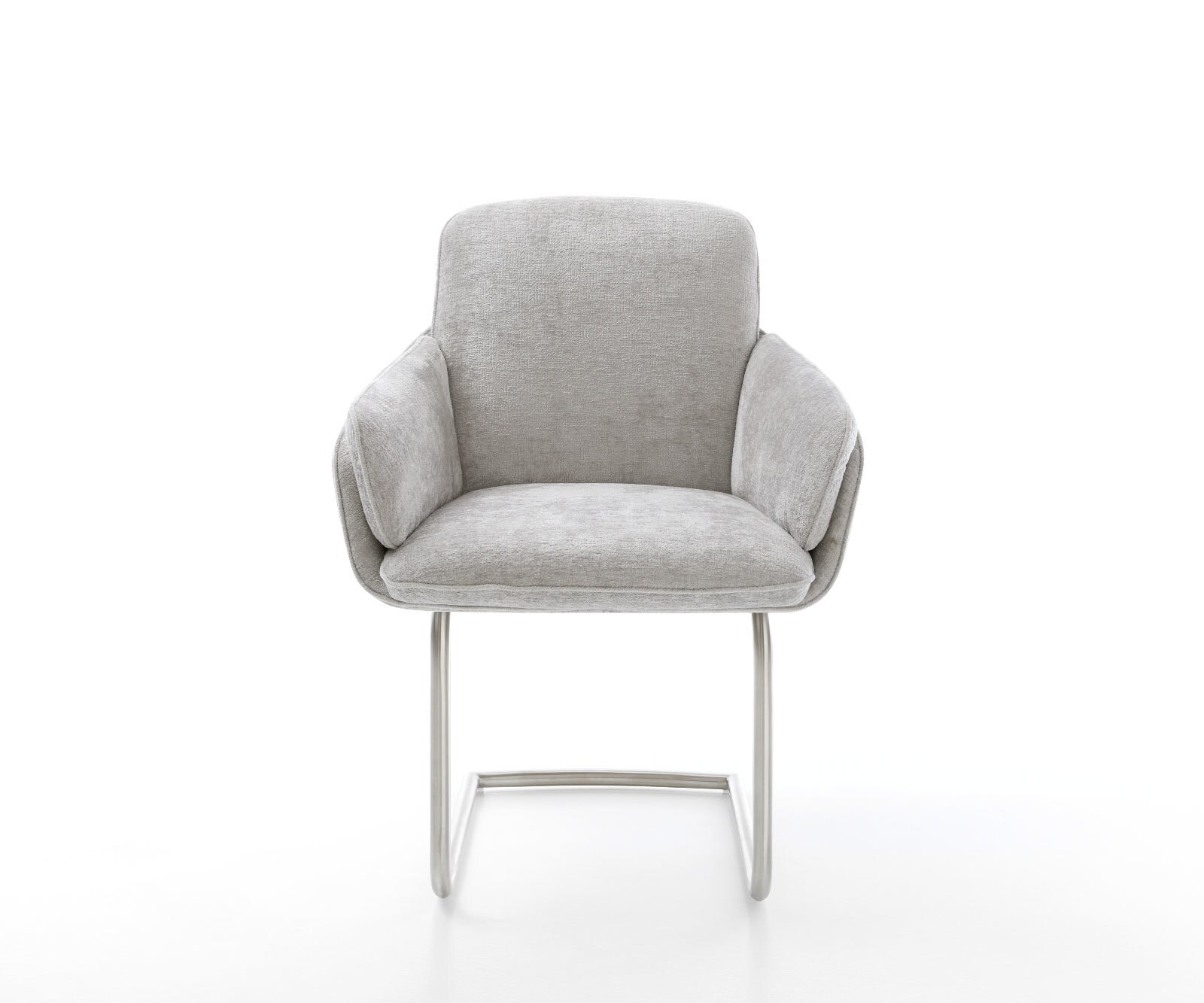 Sledemodel Luan-Flex met armleuning chenille zilver grijs sledemodel rond roestvrij staal 1 Sledemodel Luan-Flex met armleuning chenille zilver grijs sledemodel rond roestvrij staal 1