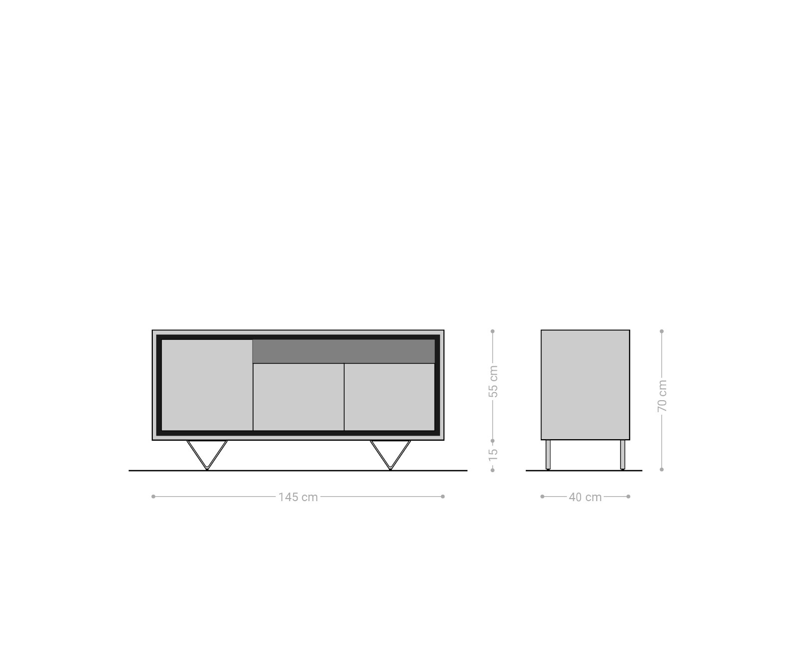 Dressoir Stonegrace 145 cm acacia natuur 3 deuren 1 legplank steenfineer V-poot 6