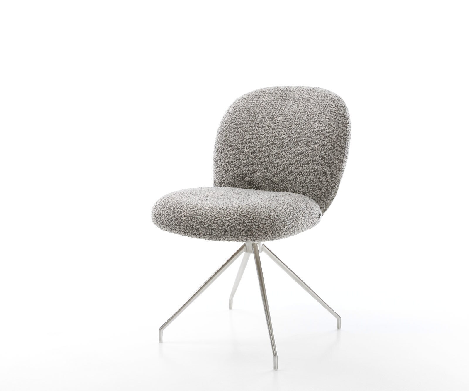 Draaistoel Nube-Flex bouclé zilver grijs kruisframe conisch roestvrij staal 180° draaibaar pocketveer kern