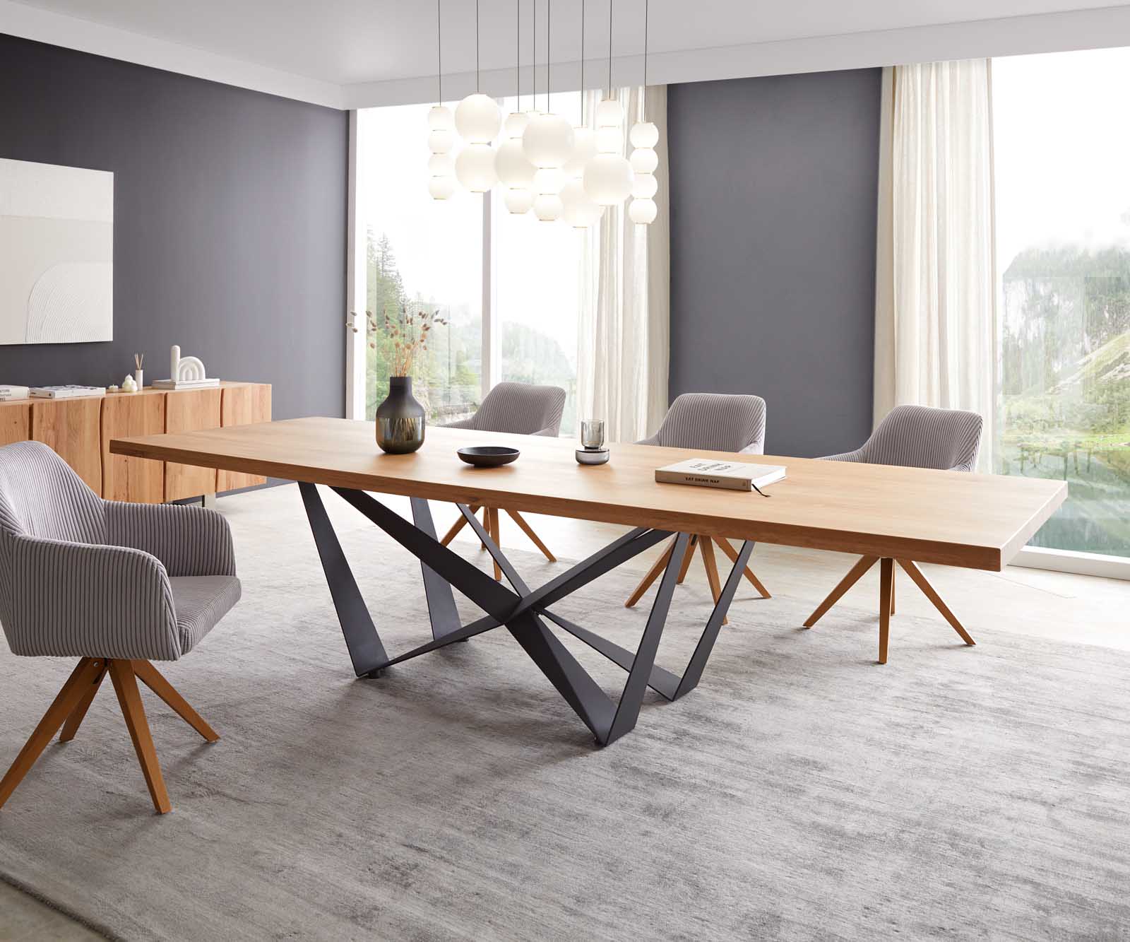 Eettafel Edge 300x100 eiken natuur Spider staal  zwart 2