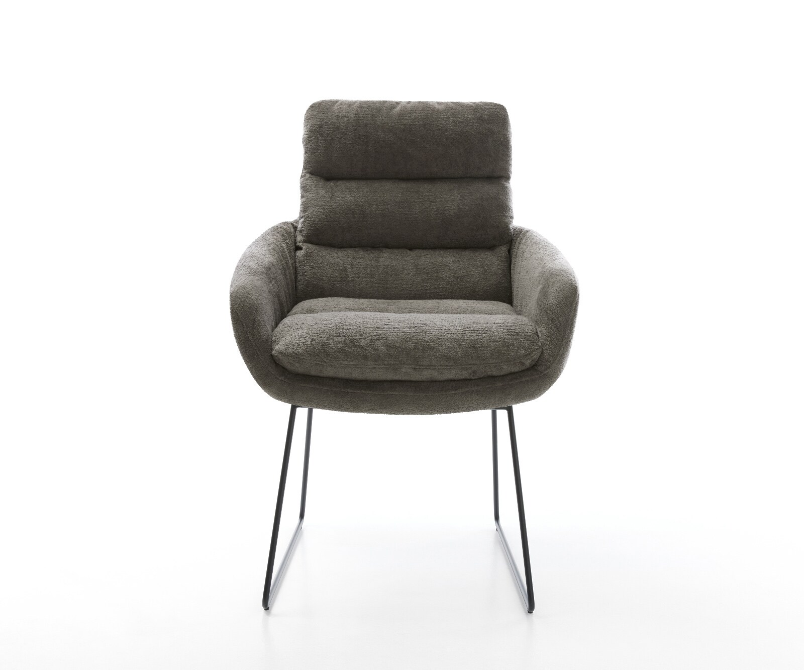 Eetkamerstoel Abelia-Flex met armleuning bouclé zacht mud slipframe zwart 1