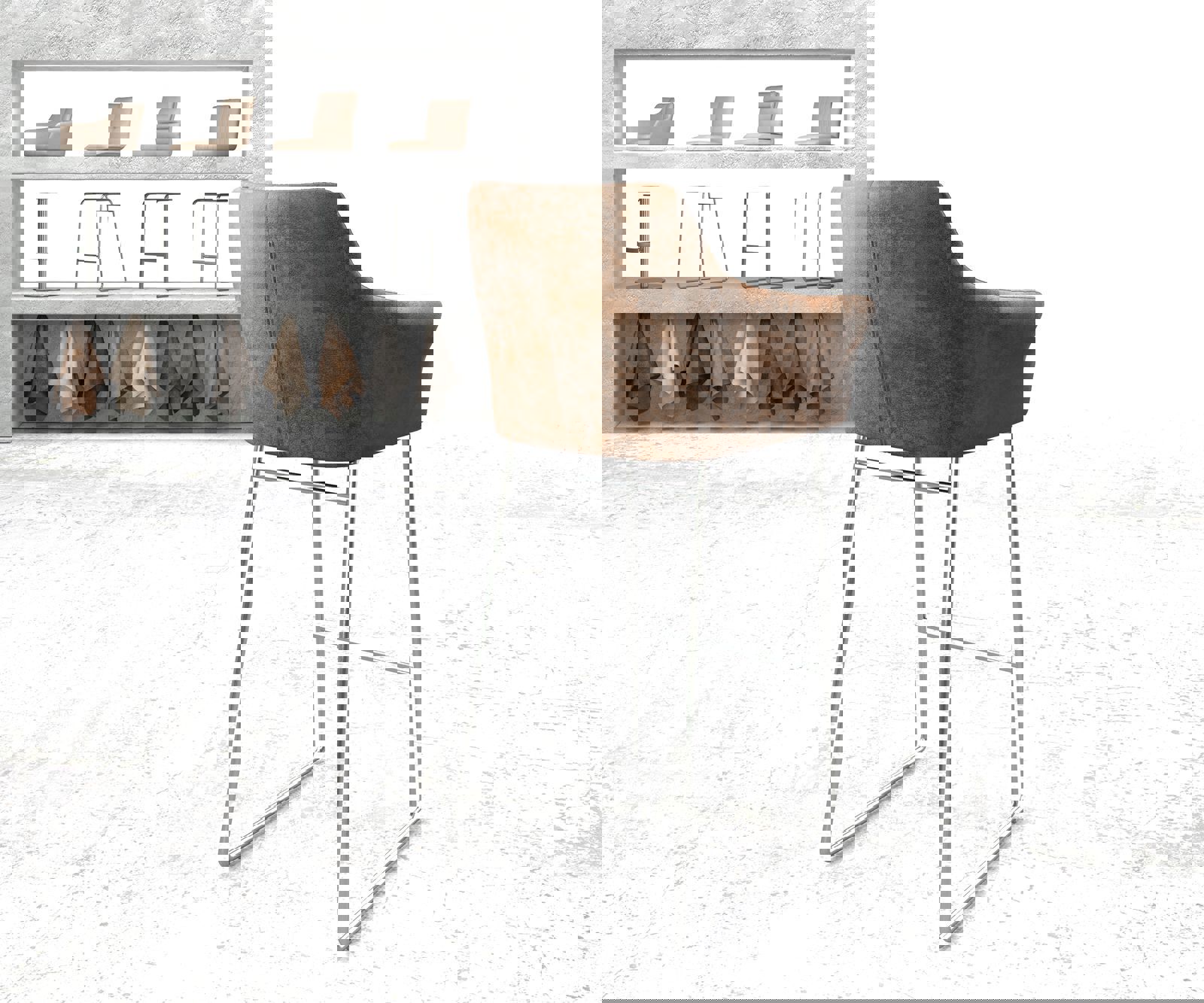 Barstoel Yulo-Flex vintage bruin slipframe roestvrijstaal 2 Barstoel Yulo-Flex vintage bruin slipframe roestvrijstaal 2