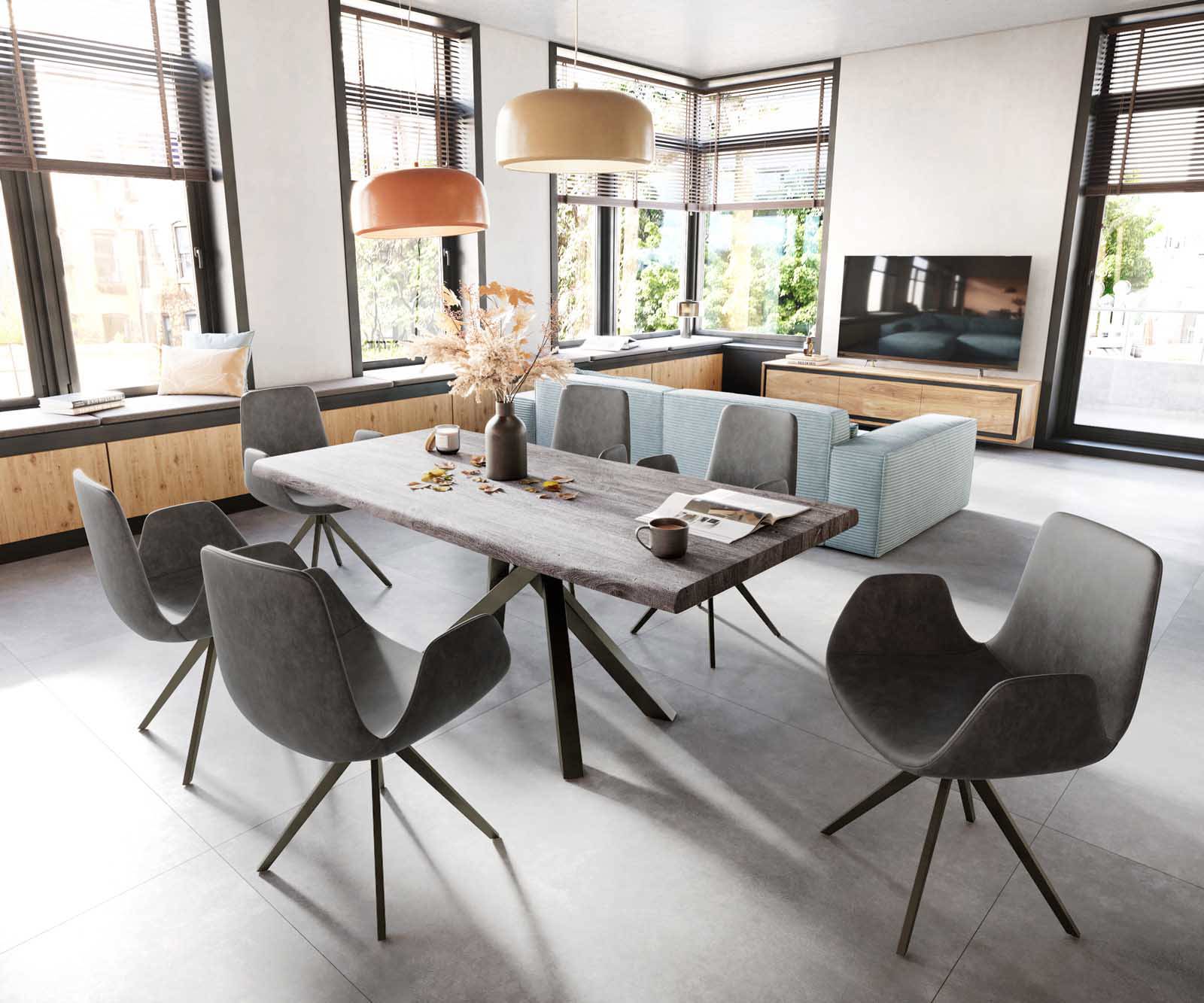 Draaistoel Ilia-Flex met armleuning microvelours antraciet vintage kruisframe breed afwerking met titanium 360° draaibaar 3