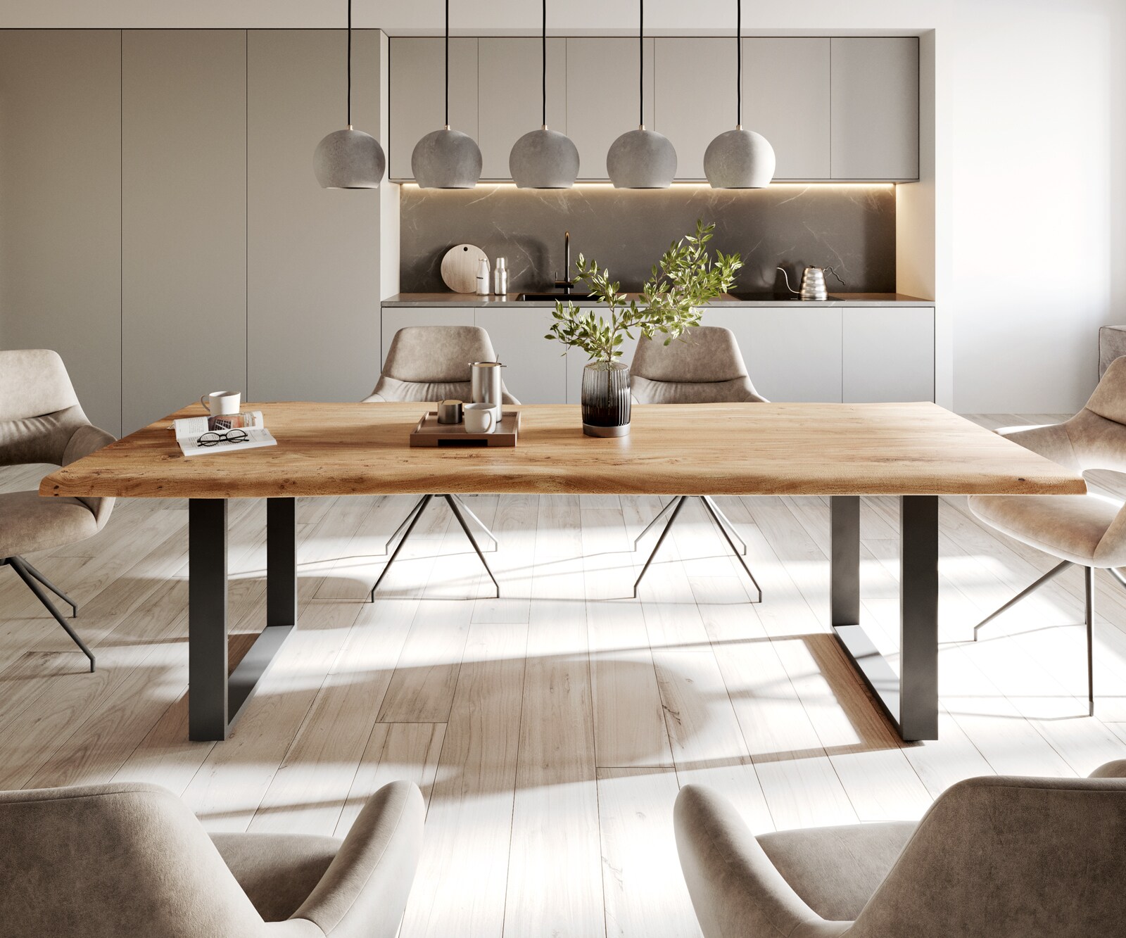 Eettafel Classic-Edge 260x100 acacia natuur frame hoekig metaal zwart 2