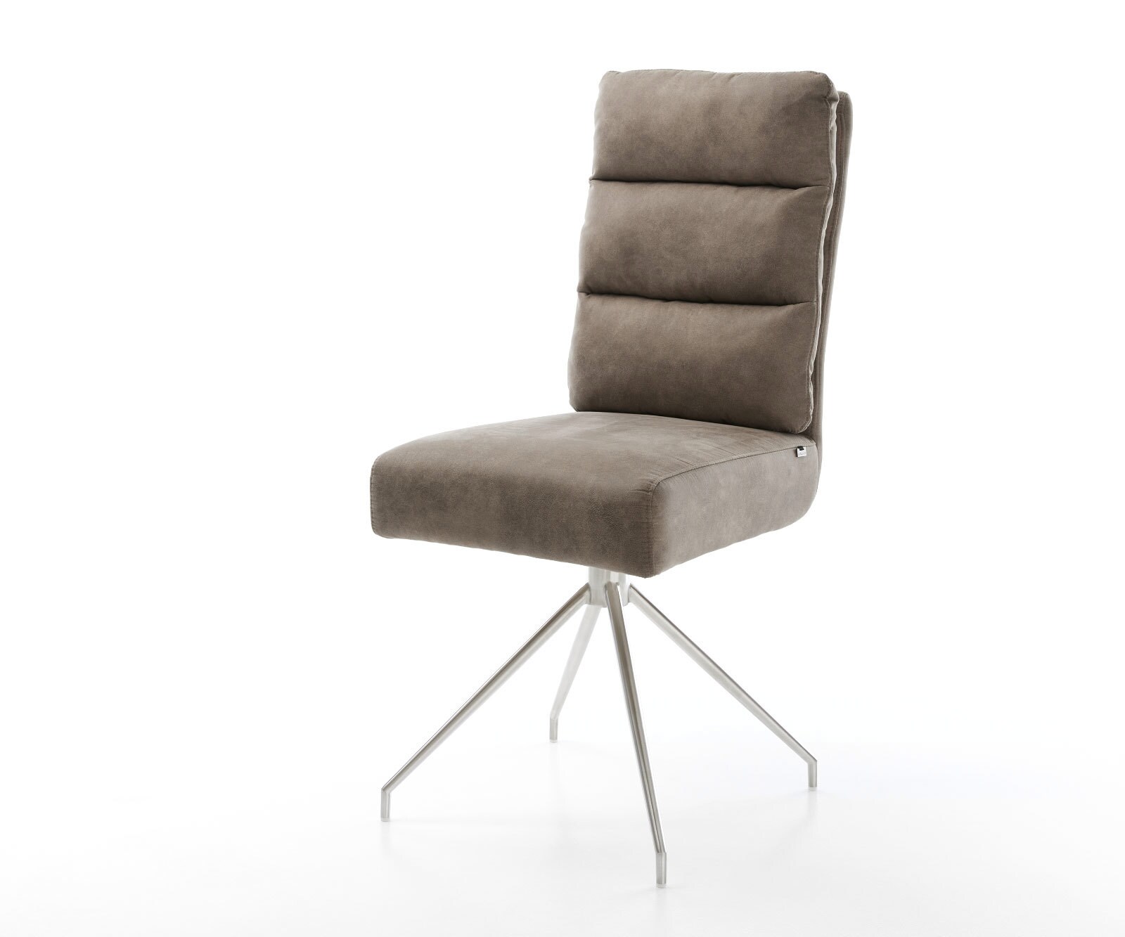 Eetkamerstoel Pela-Flex microvelours taupe vintage kruisframe conisch roestvrij staal pocketveer kern
