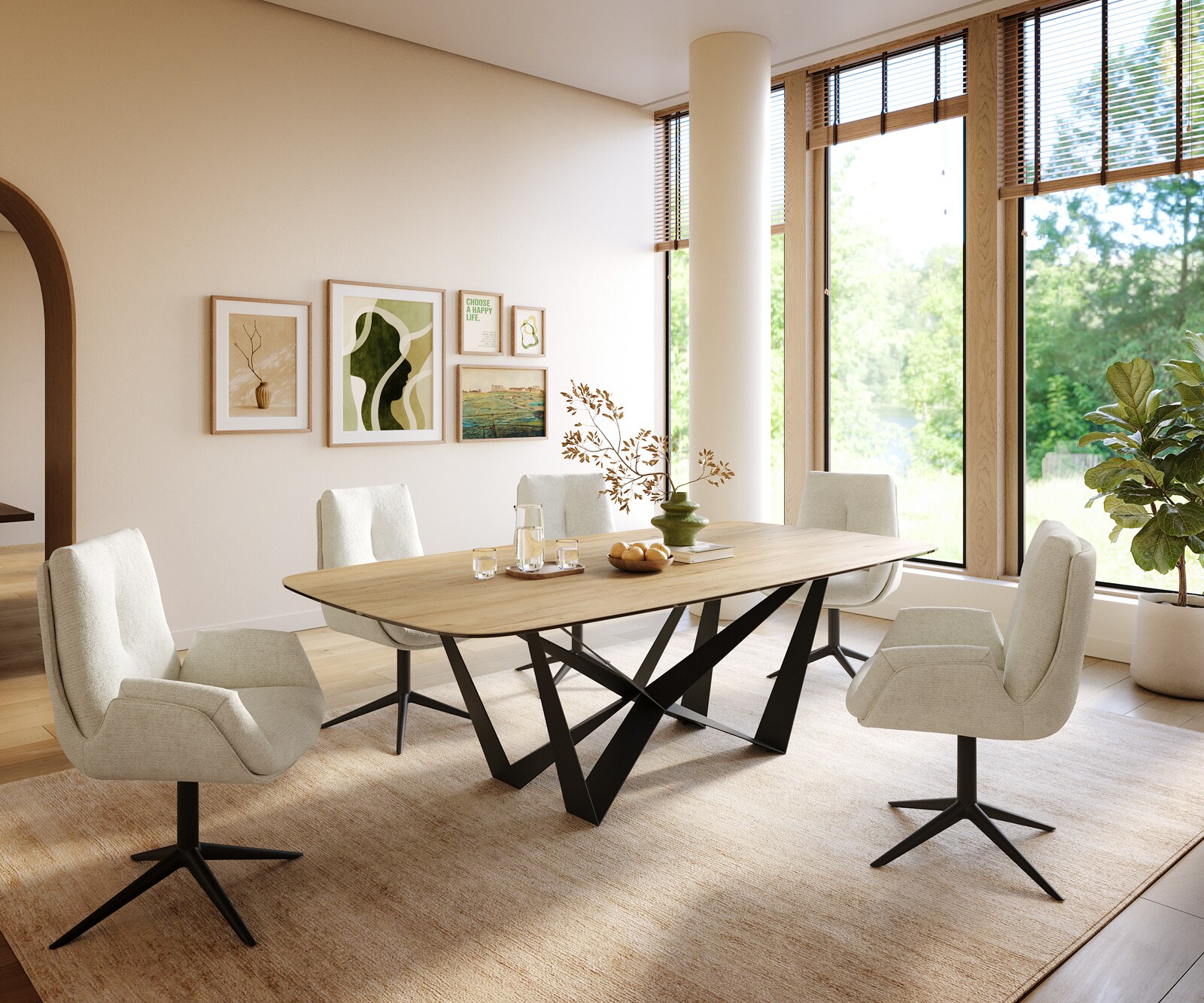 Eettafel Edge Boot 240x120 cm Keramiek Laminam® Sabbia Eichefarbig Spider Flachstahl Zwart 6