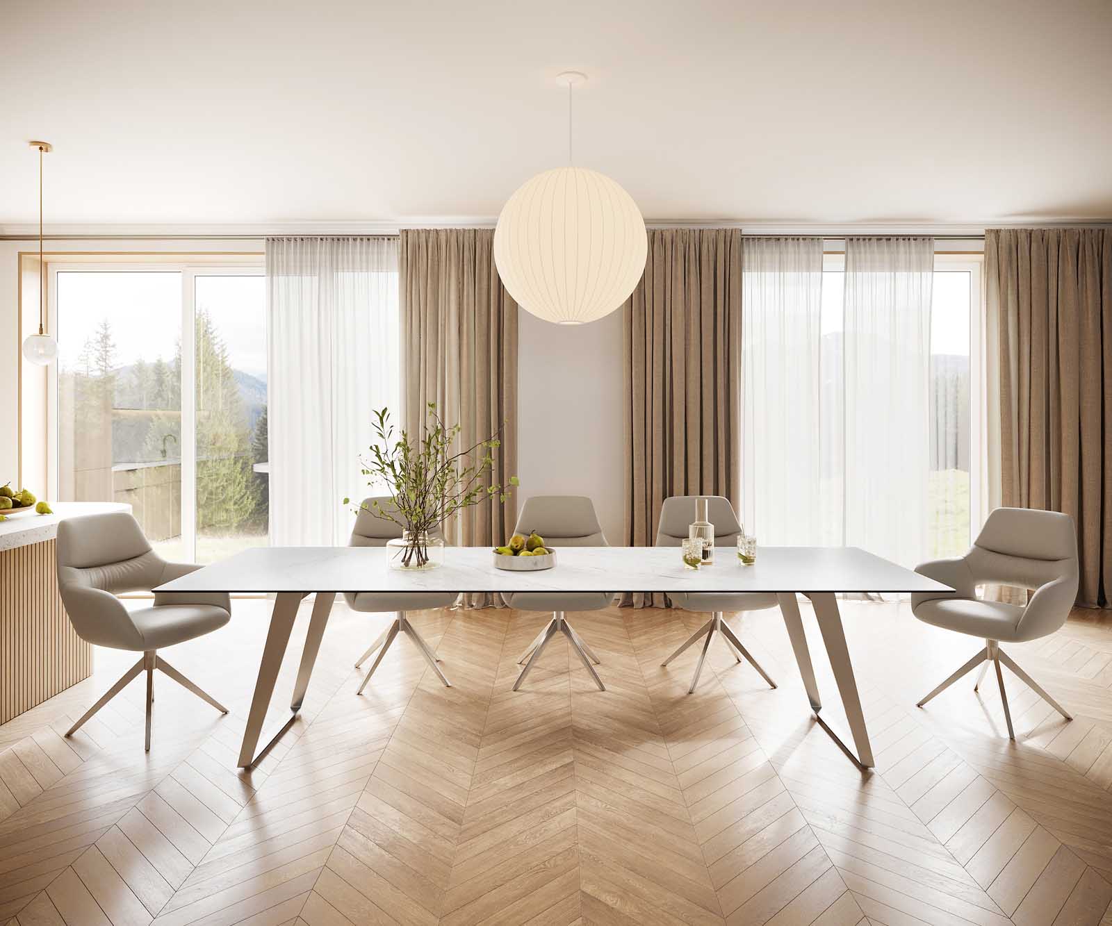 Eettafel Edge 300x100 keramiek Laminam® Statuarietto wit roestvrij staal hoekig 1