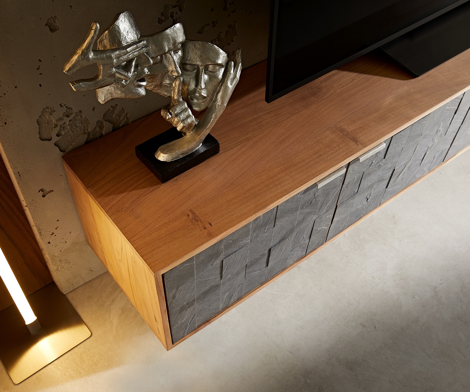 TV-meubel Teele acacia natuurleisteen 200 cm 4 deurs zwevend lowboard 3 TV-meubel Teele acacia natuurleisteen 200 cm 4 deurs zwevend lowboard 3