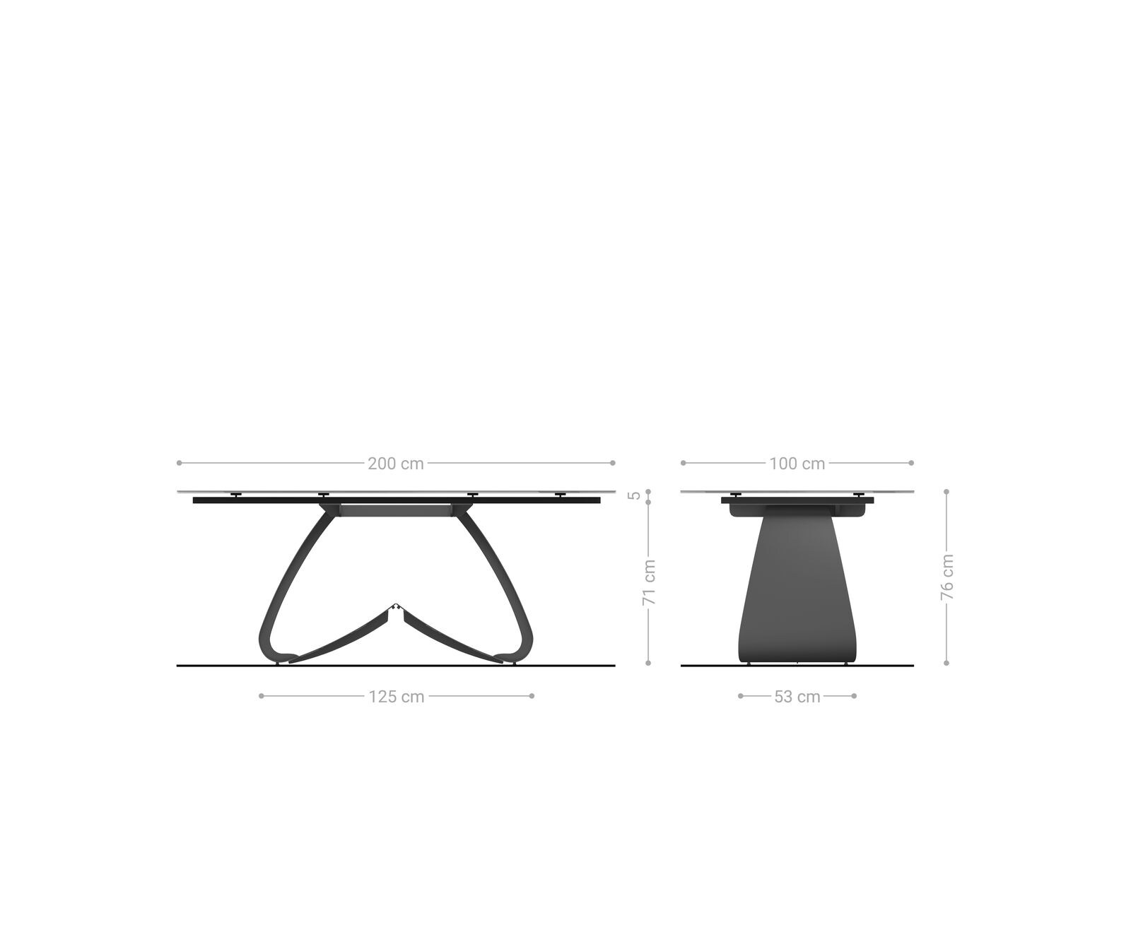 Eettafel Edge boot 200x100 cm keramiek Onyx Champagne W-onderstel metaal zwart 8