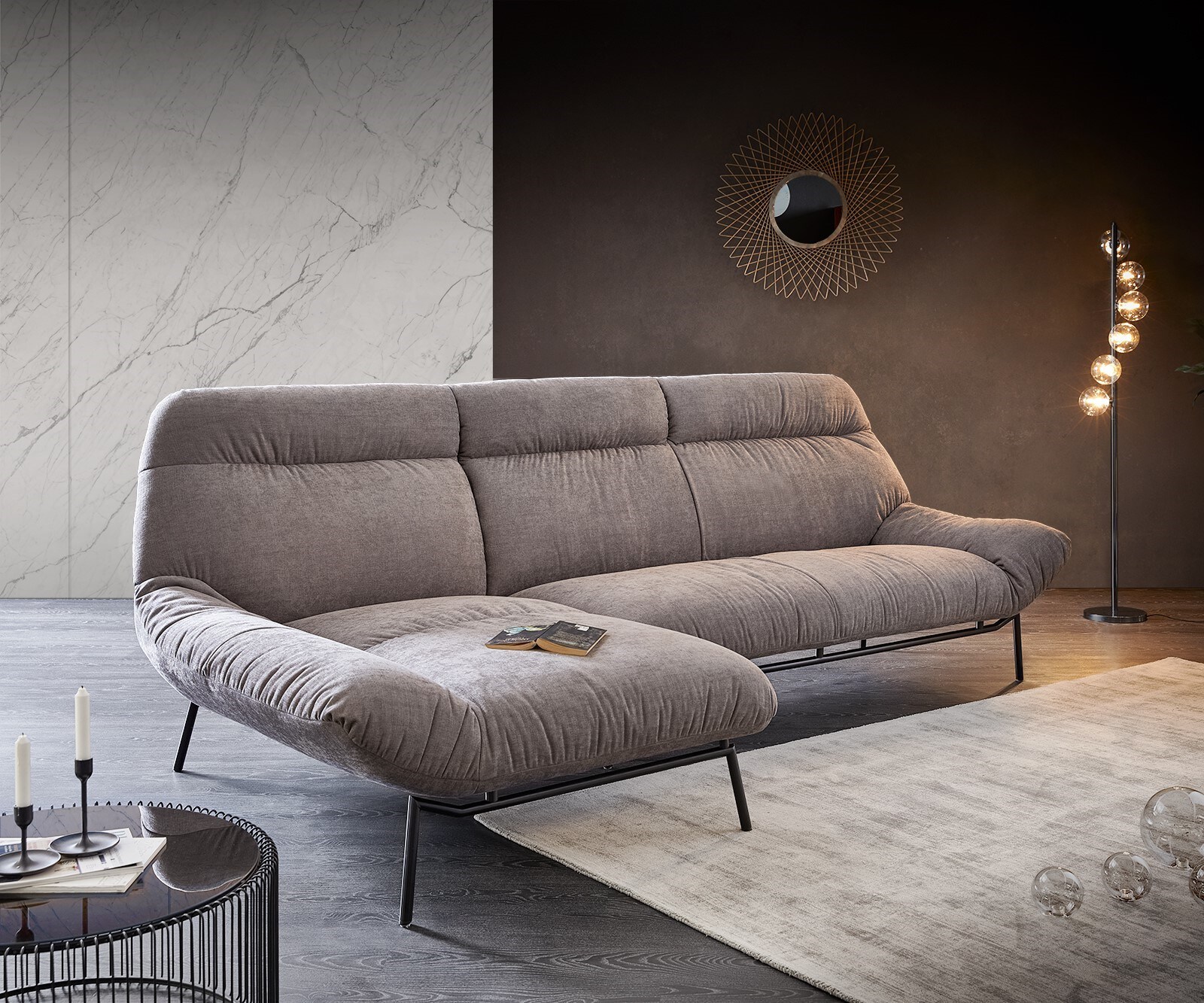 Hoekbank Shape High 305x160 steengrijs Longchair links by ES brand