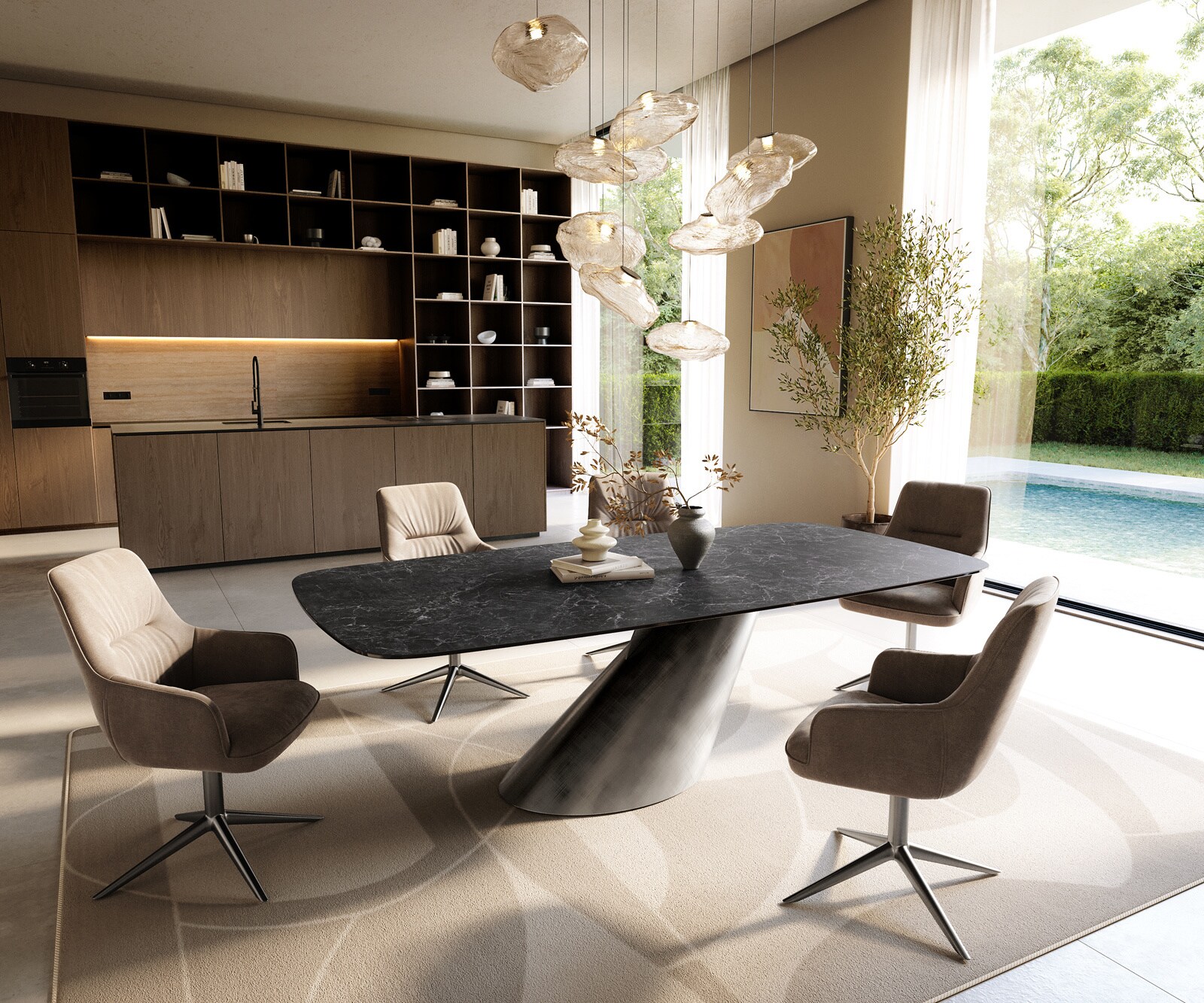 Eettafel Edge Boot 240x120 cm Keramiek Laminam® Nero Greco Anthrazit Cono Metaalic Zilver 5