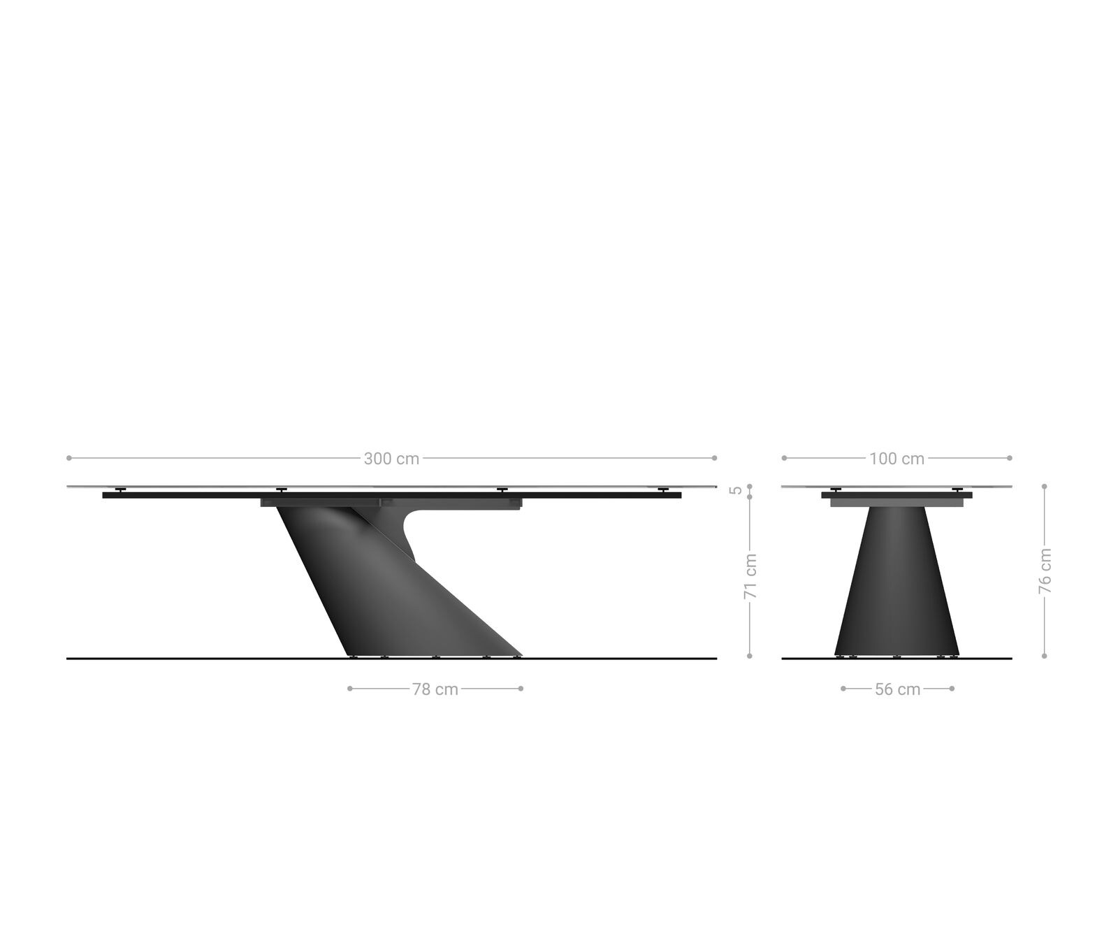 Eettafel Edge 300x100 cm keramiek Onyx Pearl Cono metallic goud 9