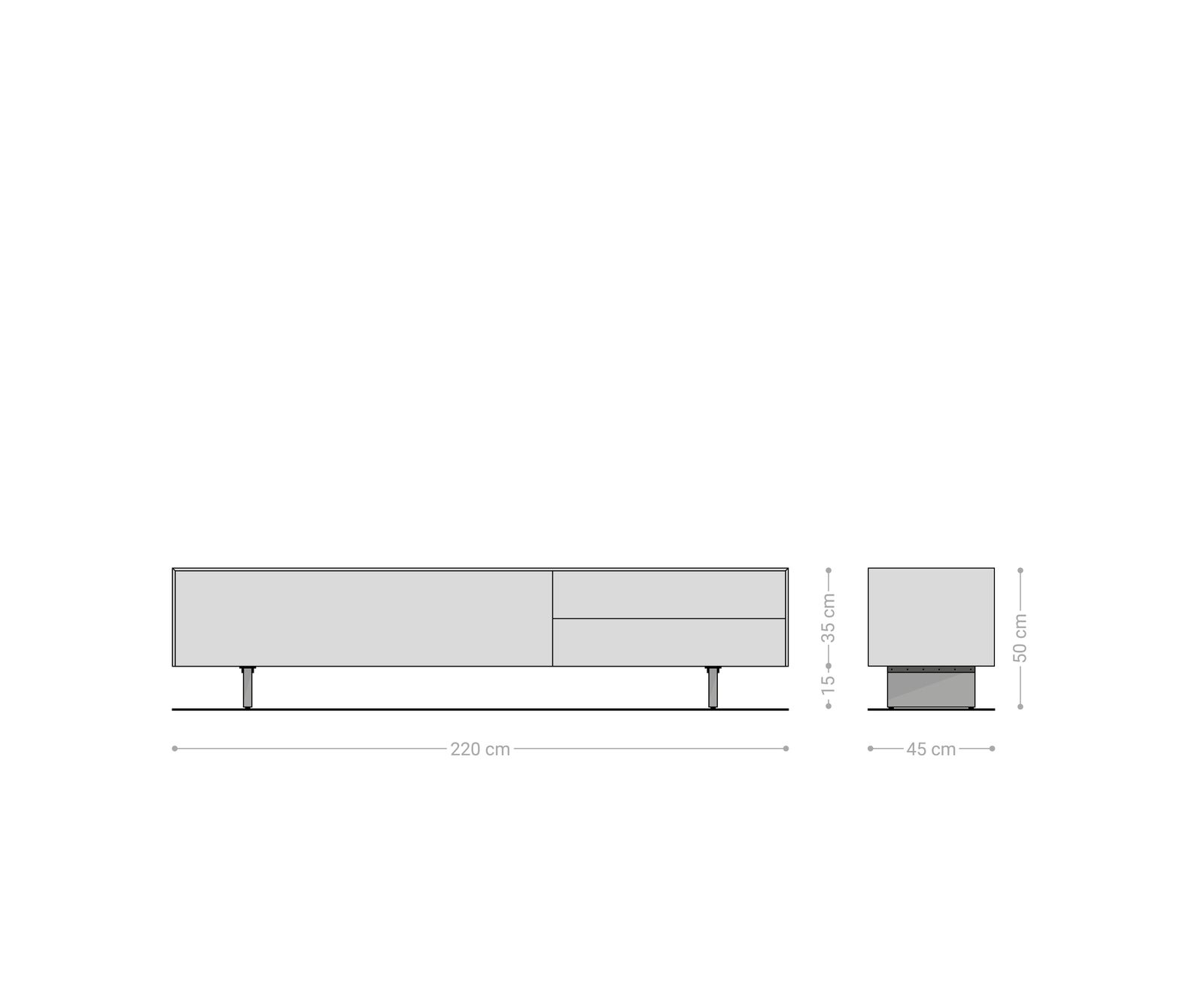 Tv-meubel Cuor 220 cm Keramiek Beton Grijs 1 Flap 2 Laden Zwevende voet look Acrylglas 7