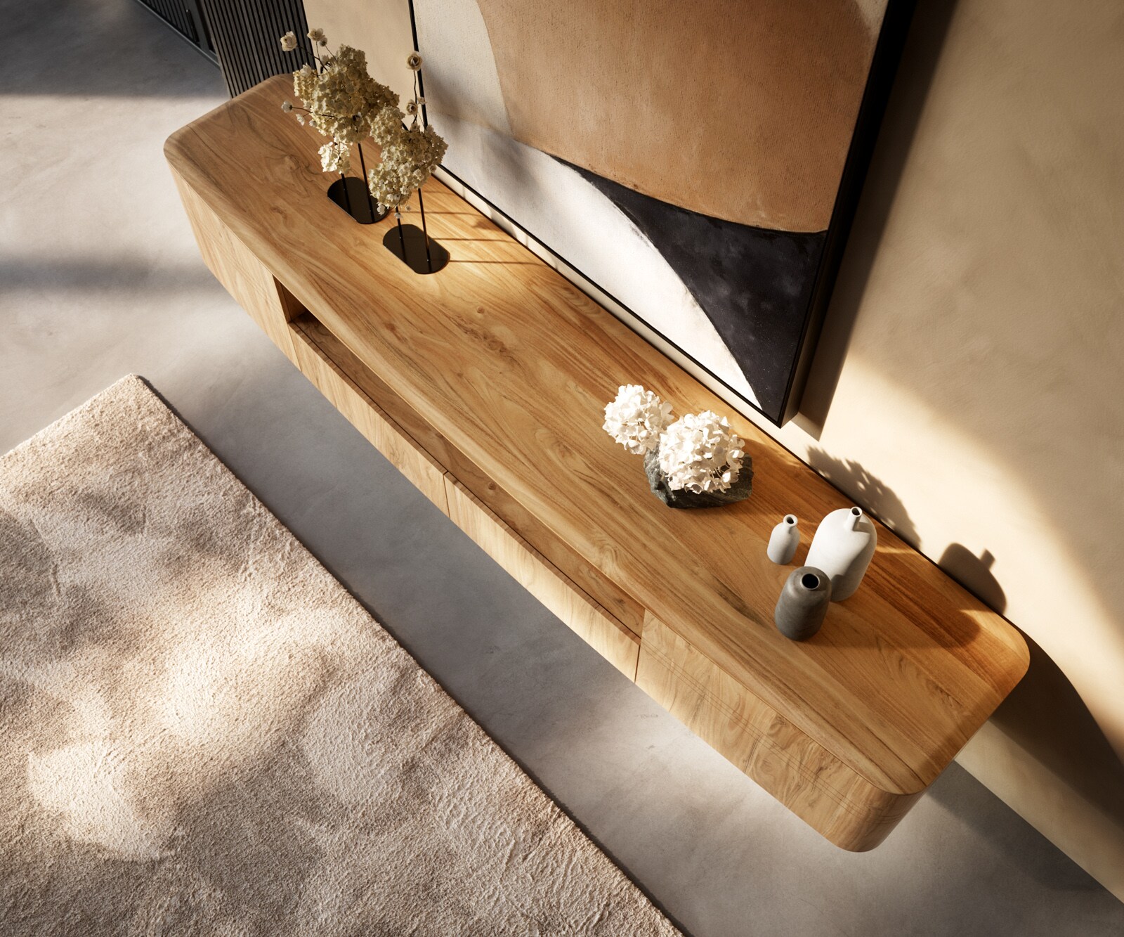 Tv-meubel Nagaru 240 cm acacia aura 2 deuren 2 laden 1 vak zwevend 3