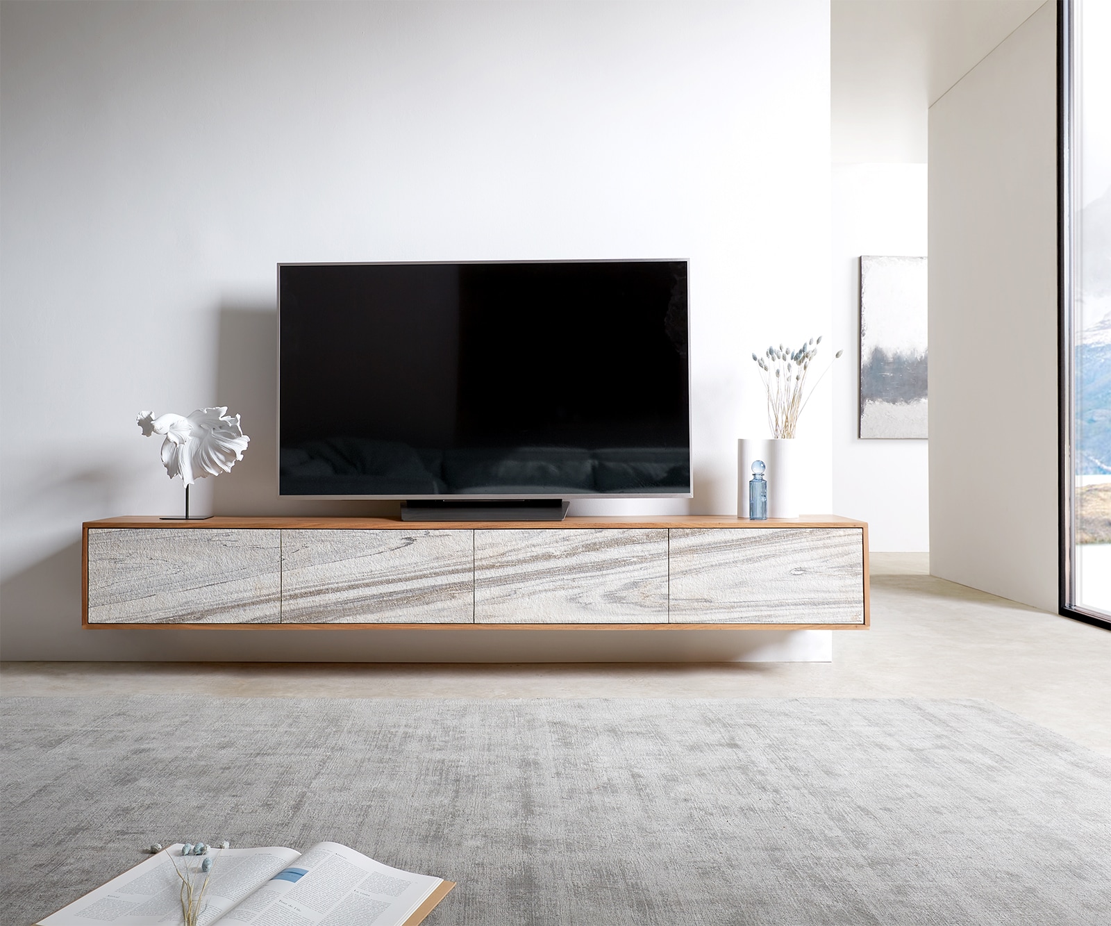 Tv-meubel Kleo 220 cm acacia natuur 4 deuren zwevend 1 Tv-meubel Kleo 220 cm acacia natuur 4 deuren zwevend 1