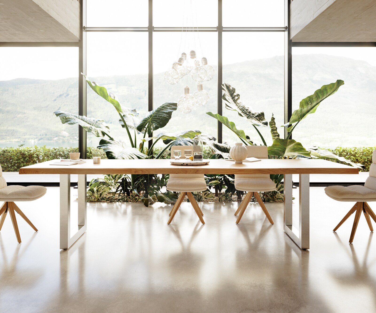 Eettafel Edge 300x100 eiken natuur roestvrij staal  breed Live-Edge 4