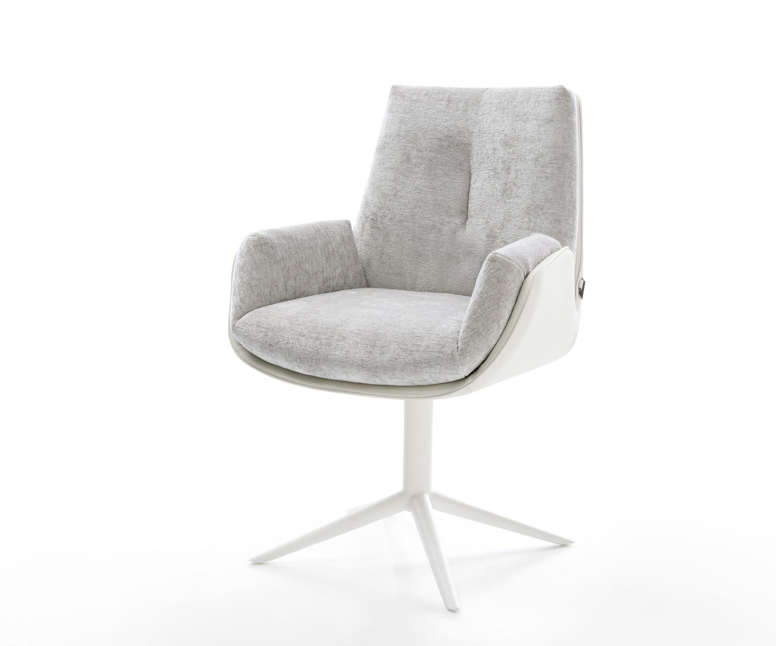 Draaistoel Clea-Flex materiaalmix echt leer wit-zilver grijs kruispoot wit 360° draaibaar rocker-functie
