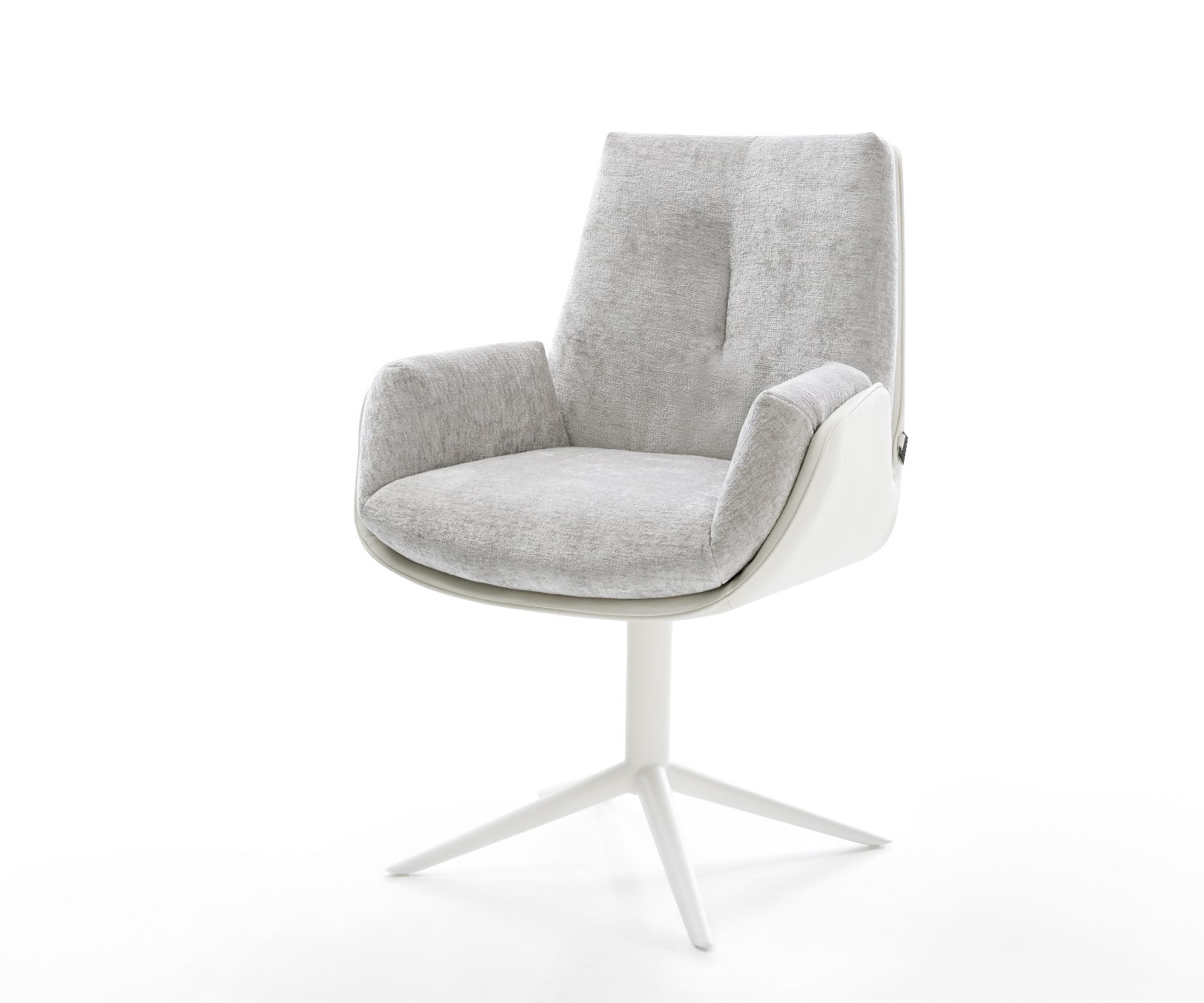 Draaistoel Clea-Flex materiaalmix echt leer wit-zilver grijs kruispoot wit 360° draaibaar rocker-functie Draaistoel Clea-Flex materiaalmix echt leer wit-zilver grijs kruispoot wit 360° draaibaar rocker-functie