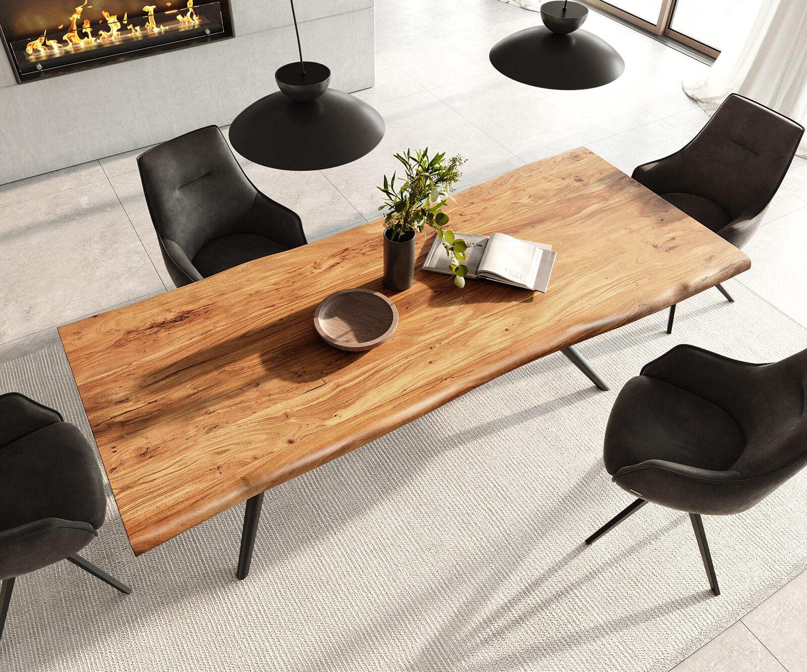 Eettafel Edge 240x100 acacia natuur Estelar rond metaal zwart Live-Edge 3