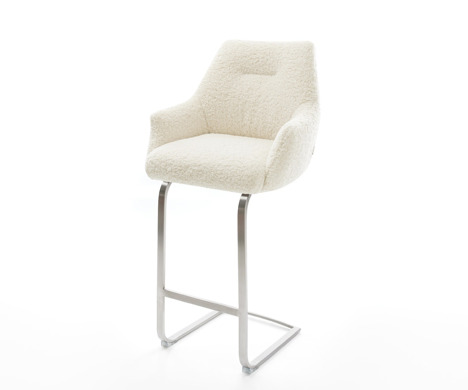 Barstoel Alja-Flex Teddystof Beige Vrijkantelframe plat roestvrij staal Zilver Pocketvering 1