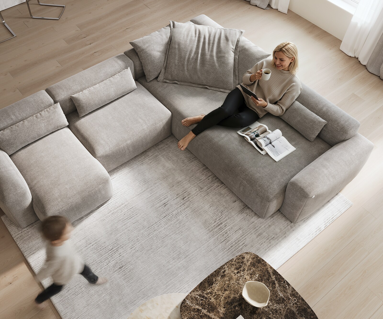 Woonkamer landschap Freestyle 360x290 cm Zachte stof met structuur Grijs kapnaad 3