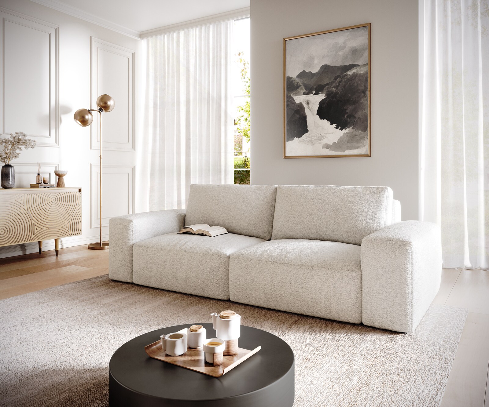 Big-sofa Lanzo 230x95 cm bouclé crème-wit