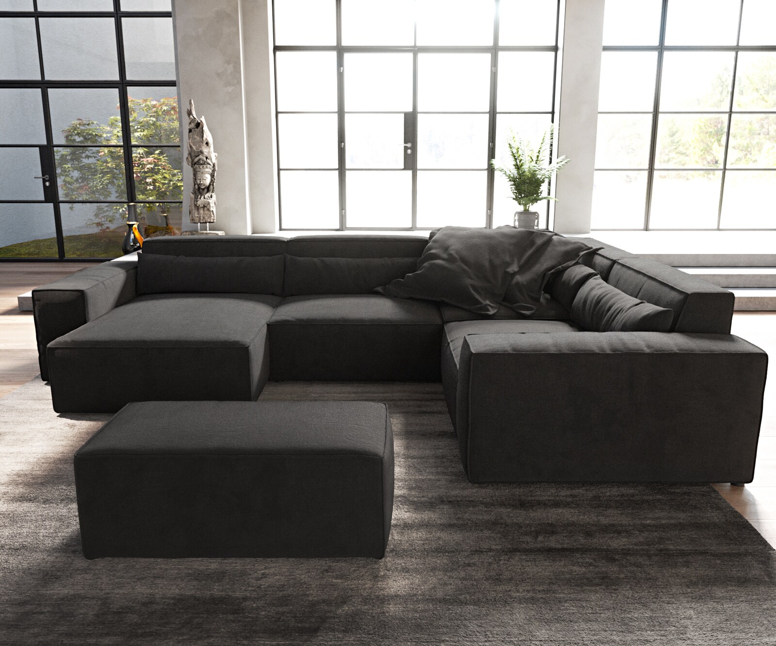 Woonkamerlandschap Sirpio 300x210 cm microvezel Zwart recamiere variabel met kurk 2