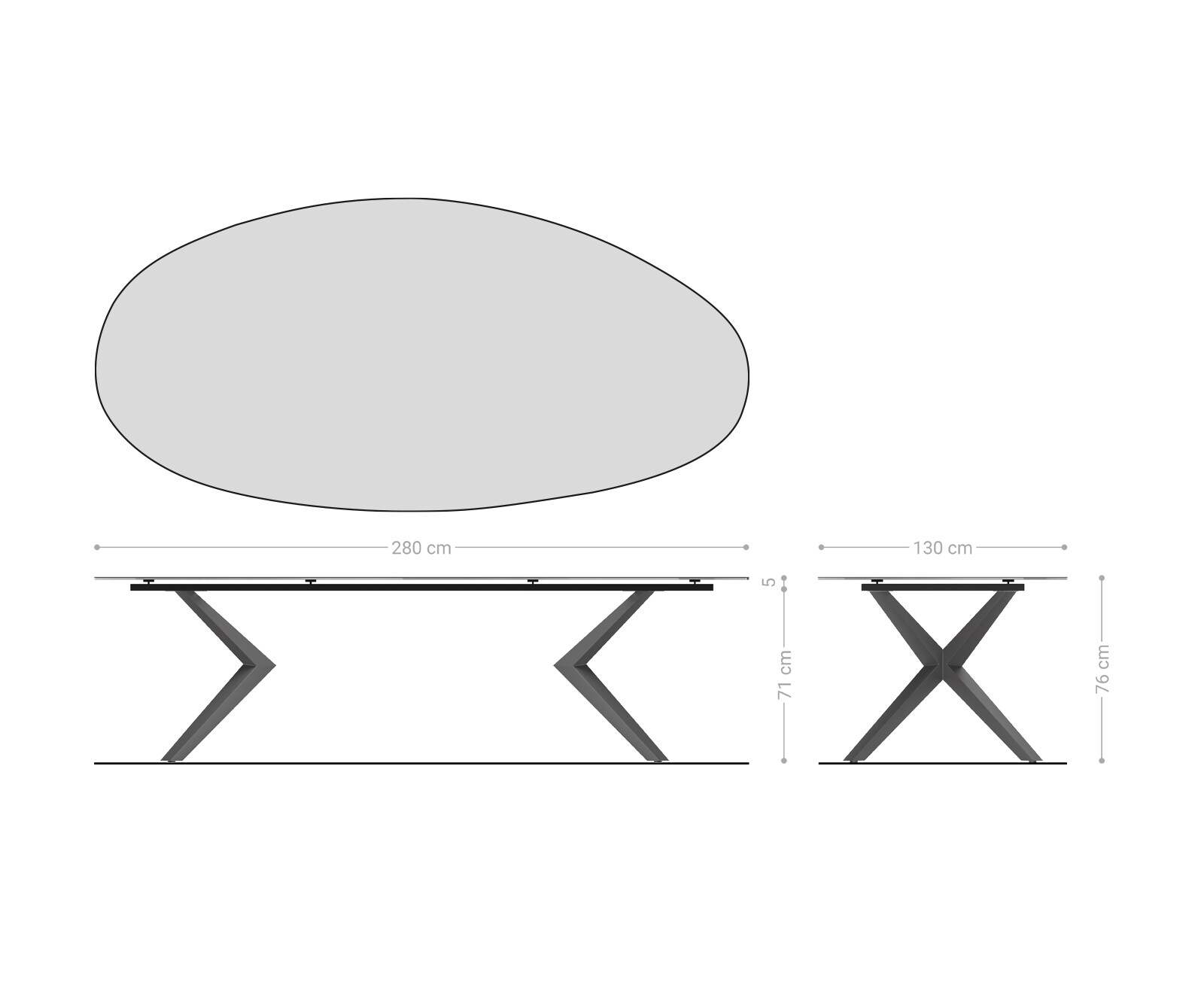 Eetkamertafel Edge ovaal 280x130 keramiek Laminam® Sabbia eiken kleur Zenthara hoekig metaal zwart 7
