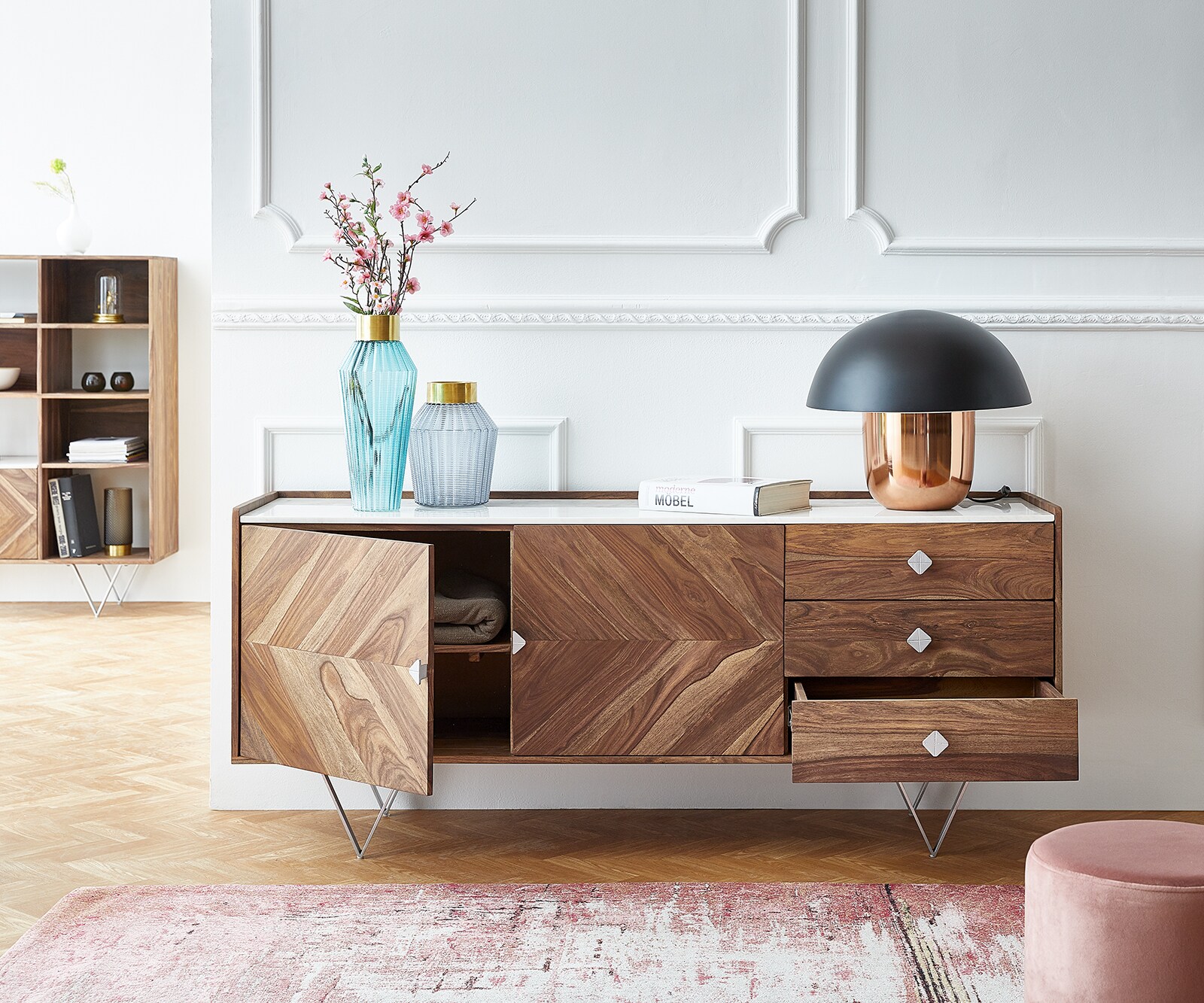 Dressoir Pacino 175 cm sheesham natuur steenplaat wit 3