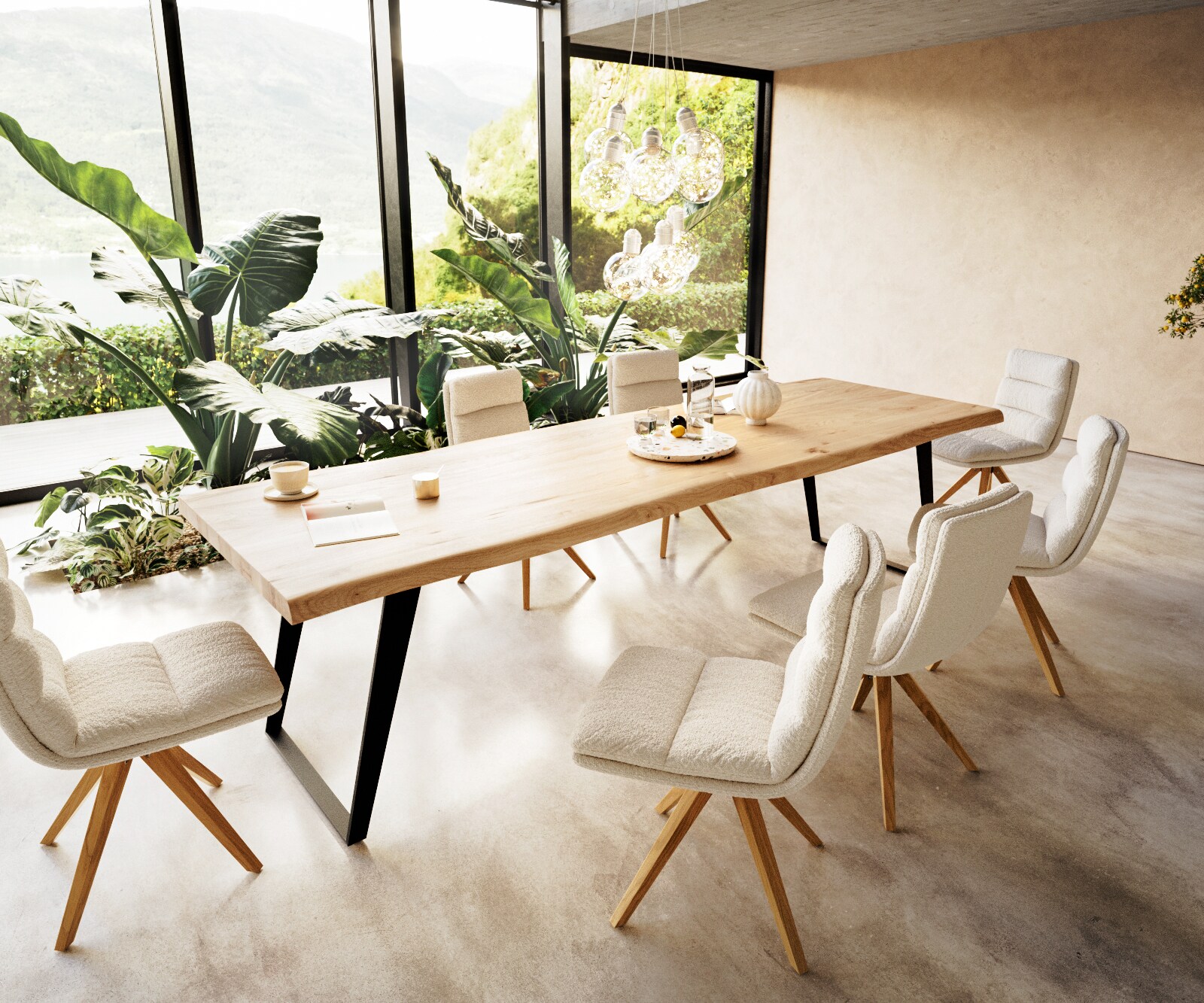 Eettafel Edge 300x100 eiken natuur metaal schuin zwart  Live-Edge 6