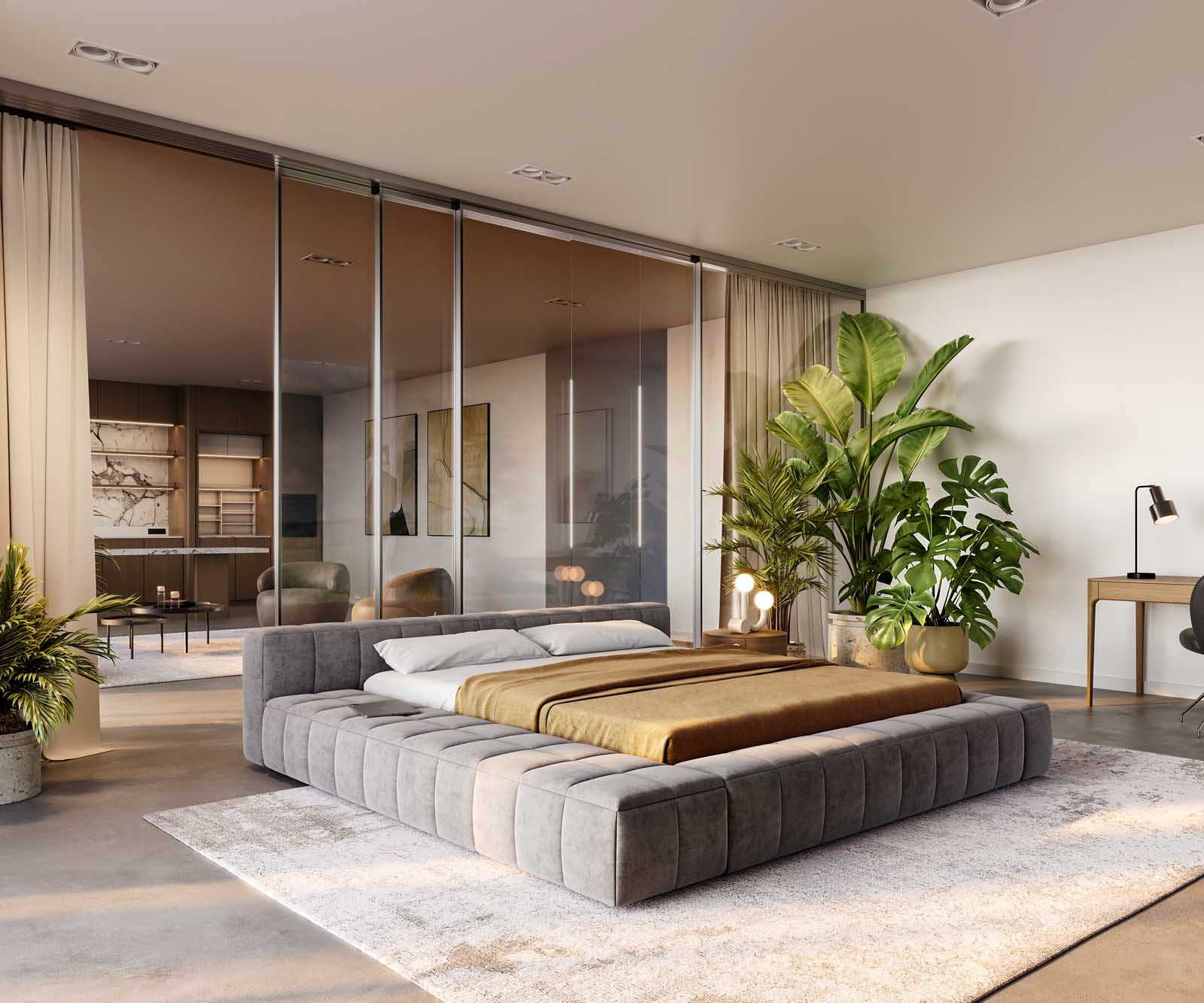 Bedframe Espazio 180x200 cm microvezel grijs met opbergruimte