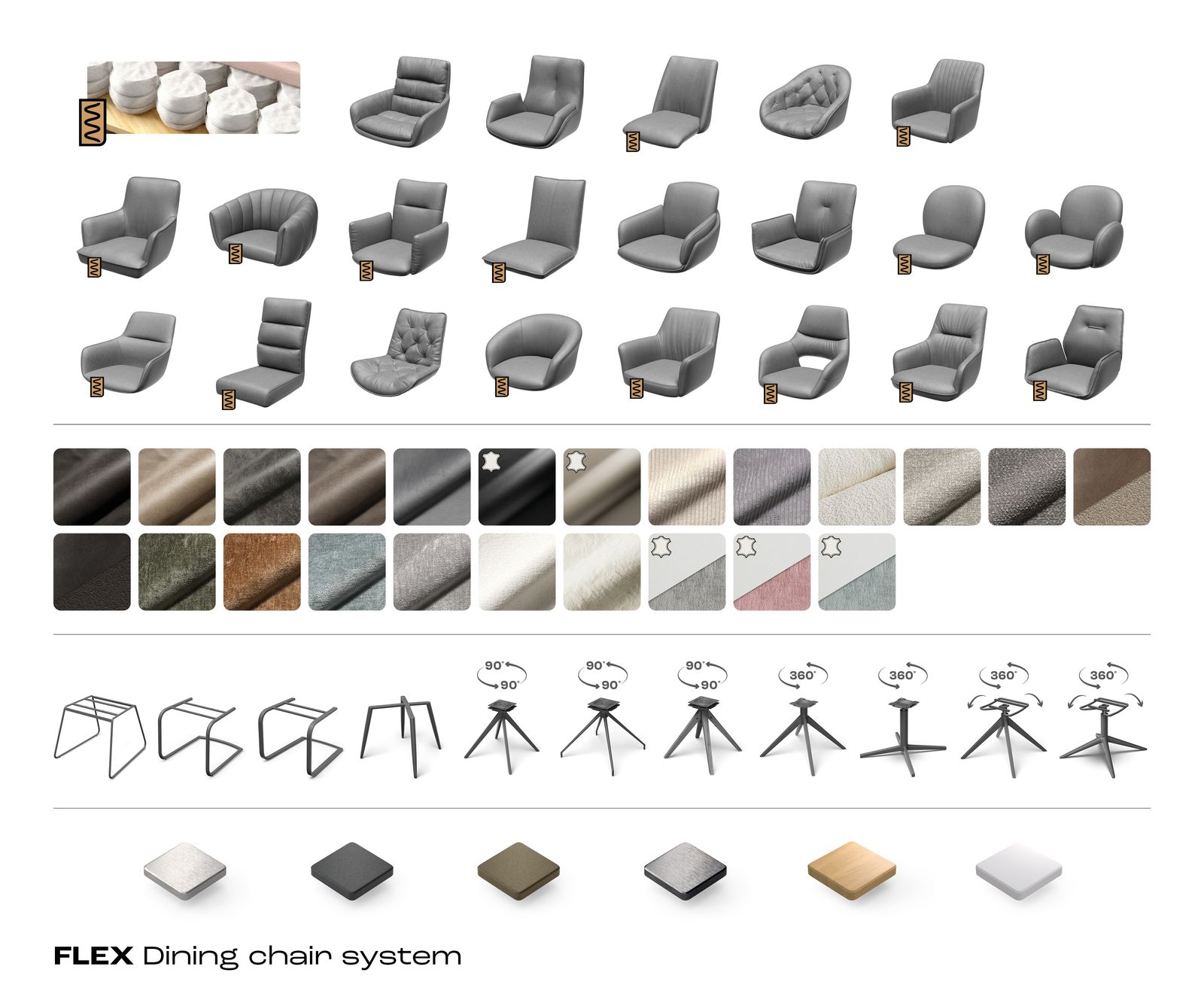 Eetkamerstoel Greg-Flex echt leer mud 4-poot conisch roestvrij staal pocketveer kern 6