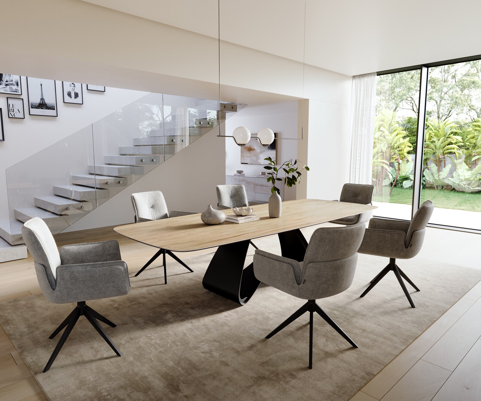 Eettafel Edge Boot 300x120 cm Keramiek Laminam® Sabbia Eichefarbig W-onderstel Metaal Zwart 6